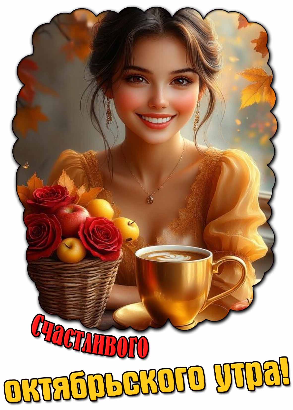 Счастливого октябрьского утра! - открытка с розами