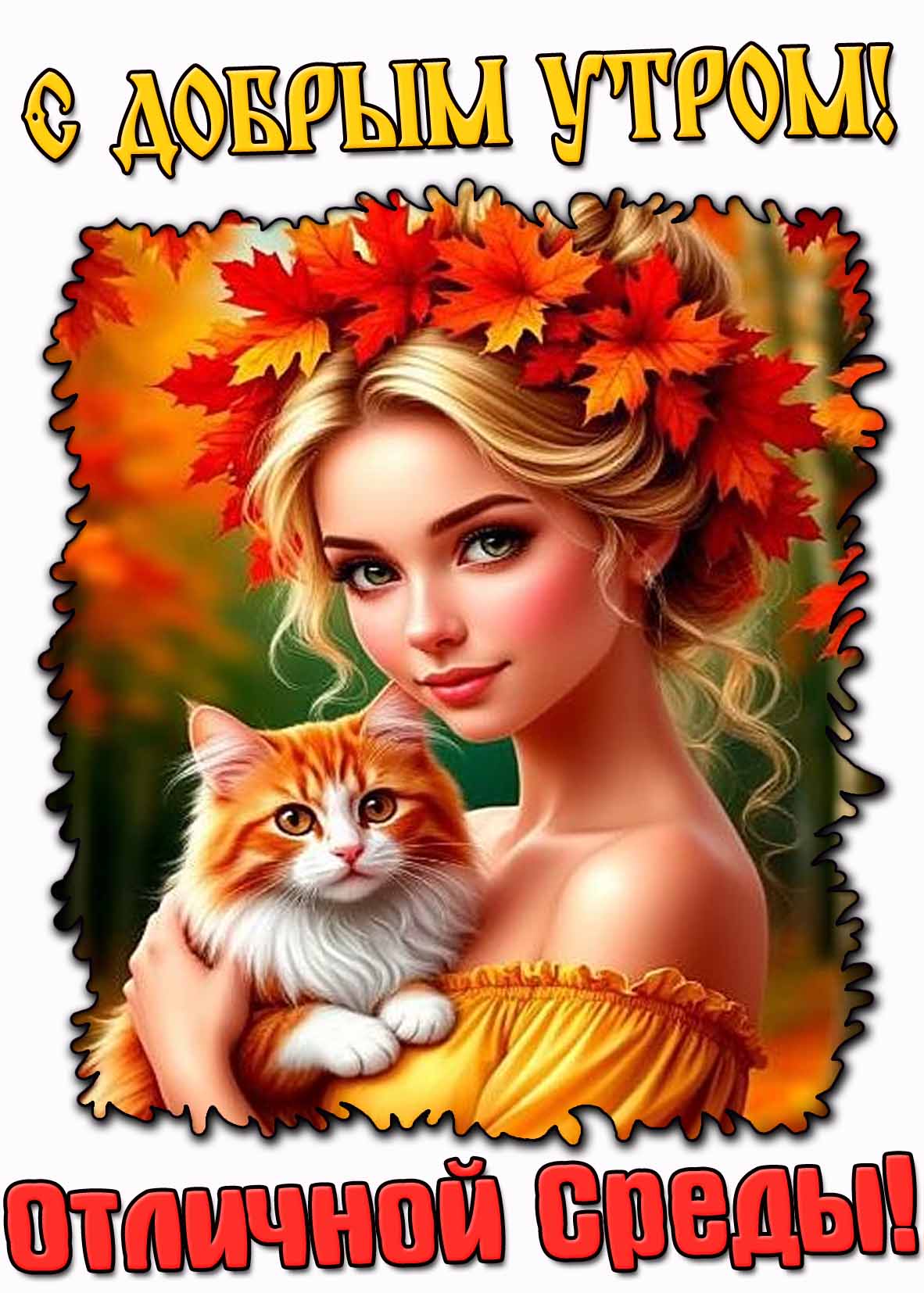 Осенняя открытка "С добрым утром! Отличной среды!"
