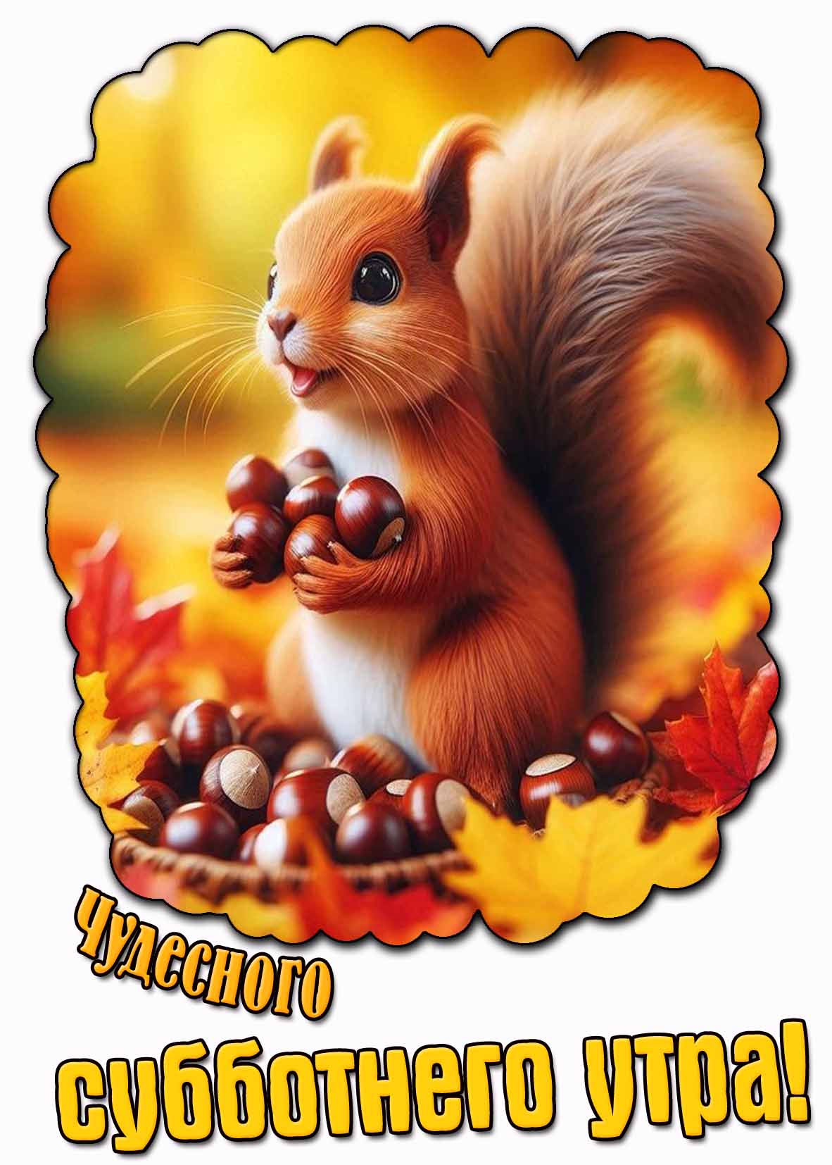 Чудесного субботнего утра! - осенняя картинка с белочкой