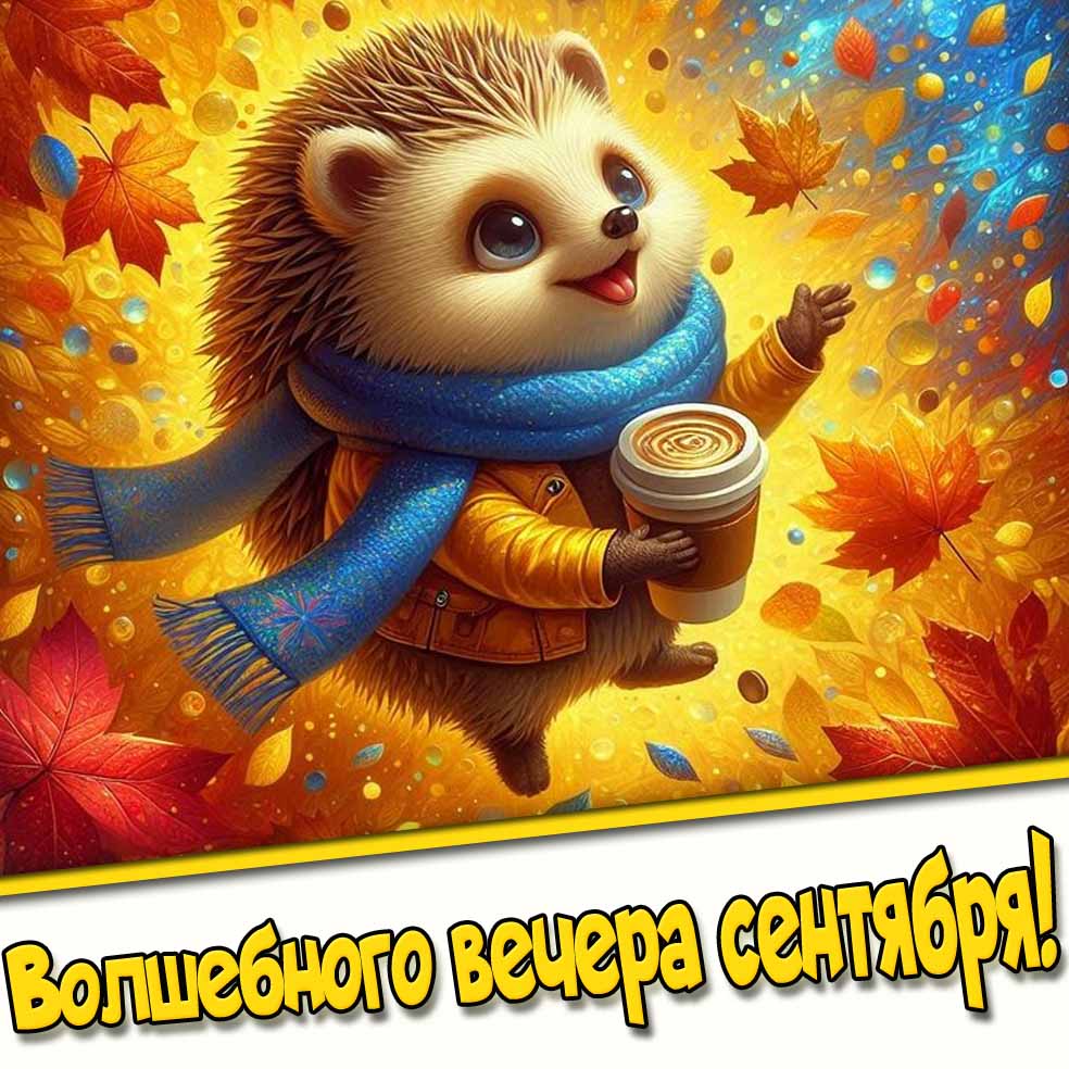 Волшебного вечера сентября! - красивая картинка с ёжиком