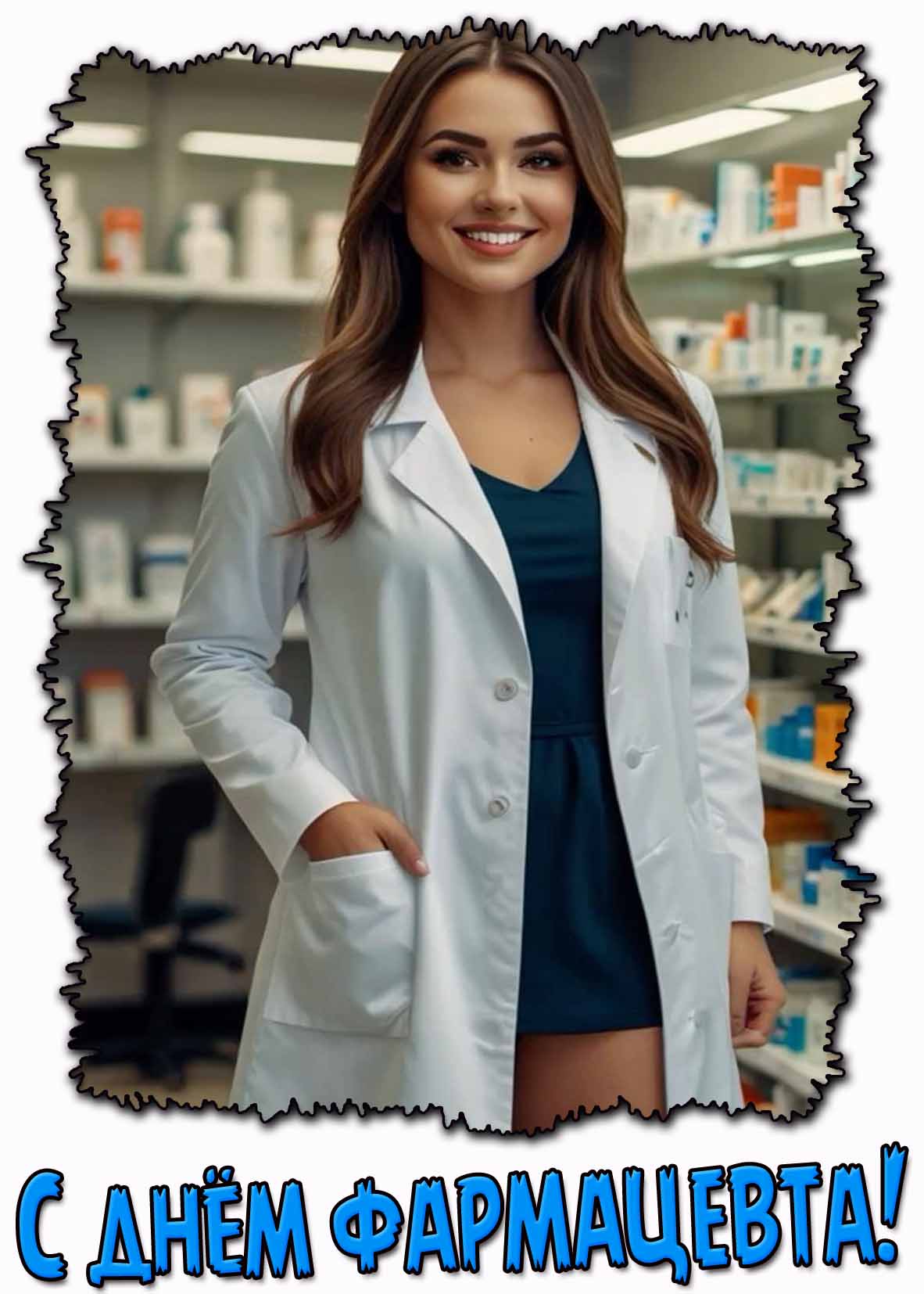 С днём фармацевта! - открытка с красивой девушкой аптекарем