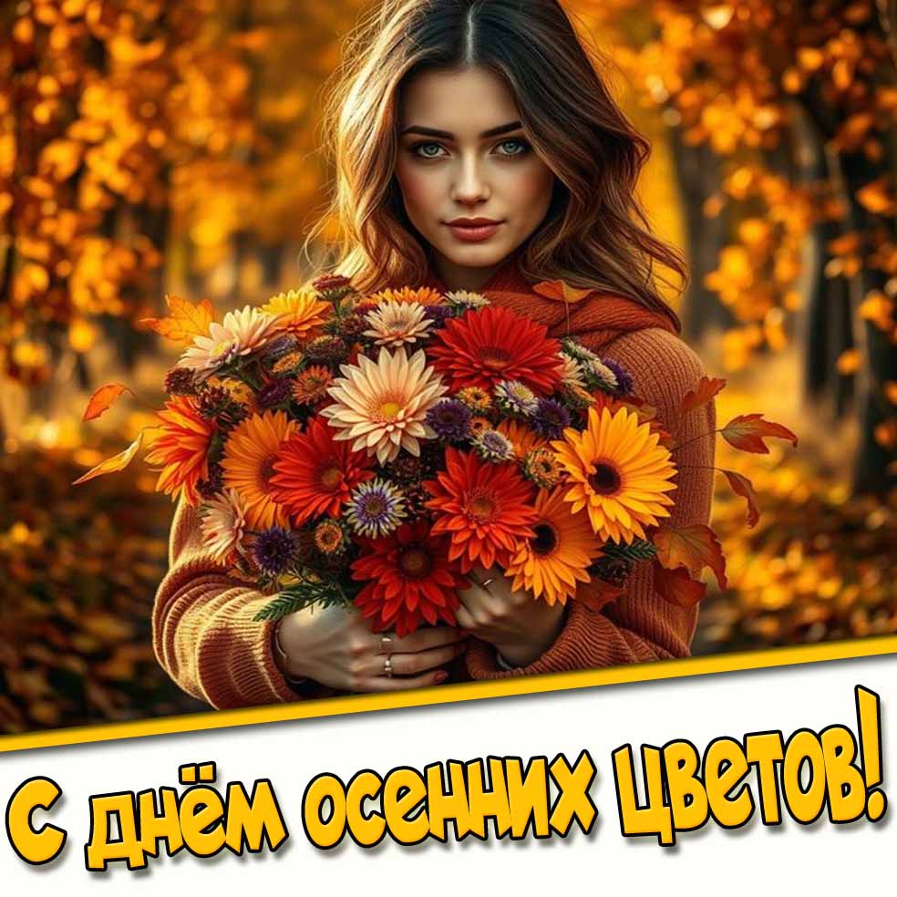 С днём осенних цветов! - открытка с девушкой