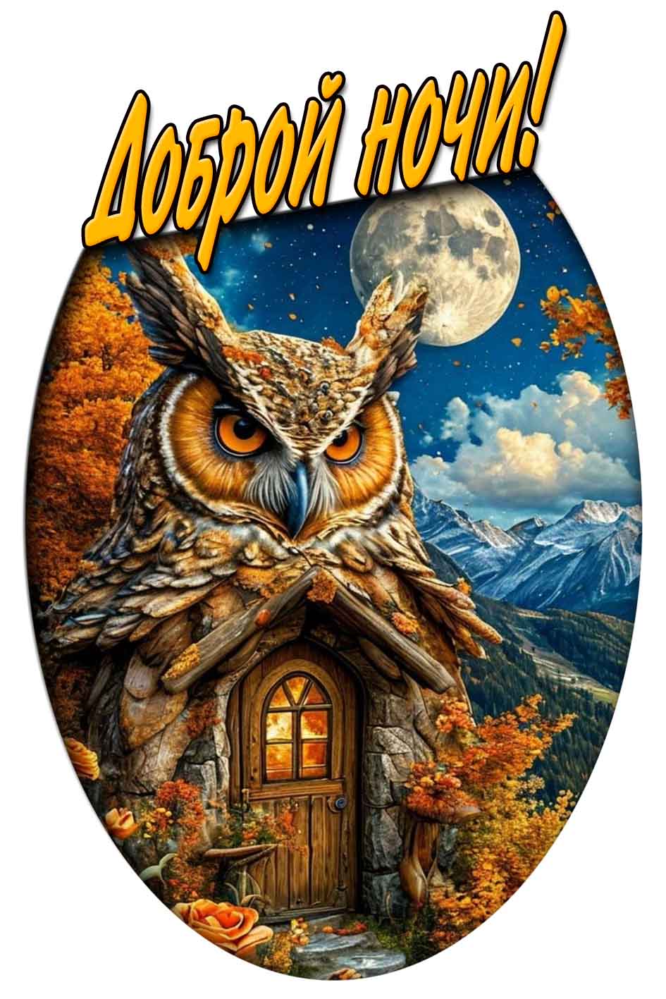 Доброй ночи! - осенняя открытка с совой