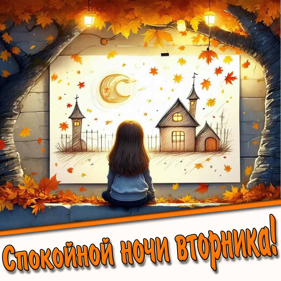 Cпокойной ночи вторника! - осенняя открытка
