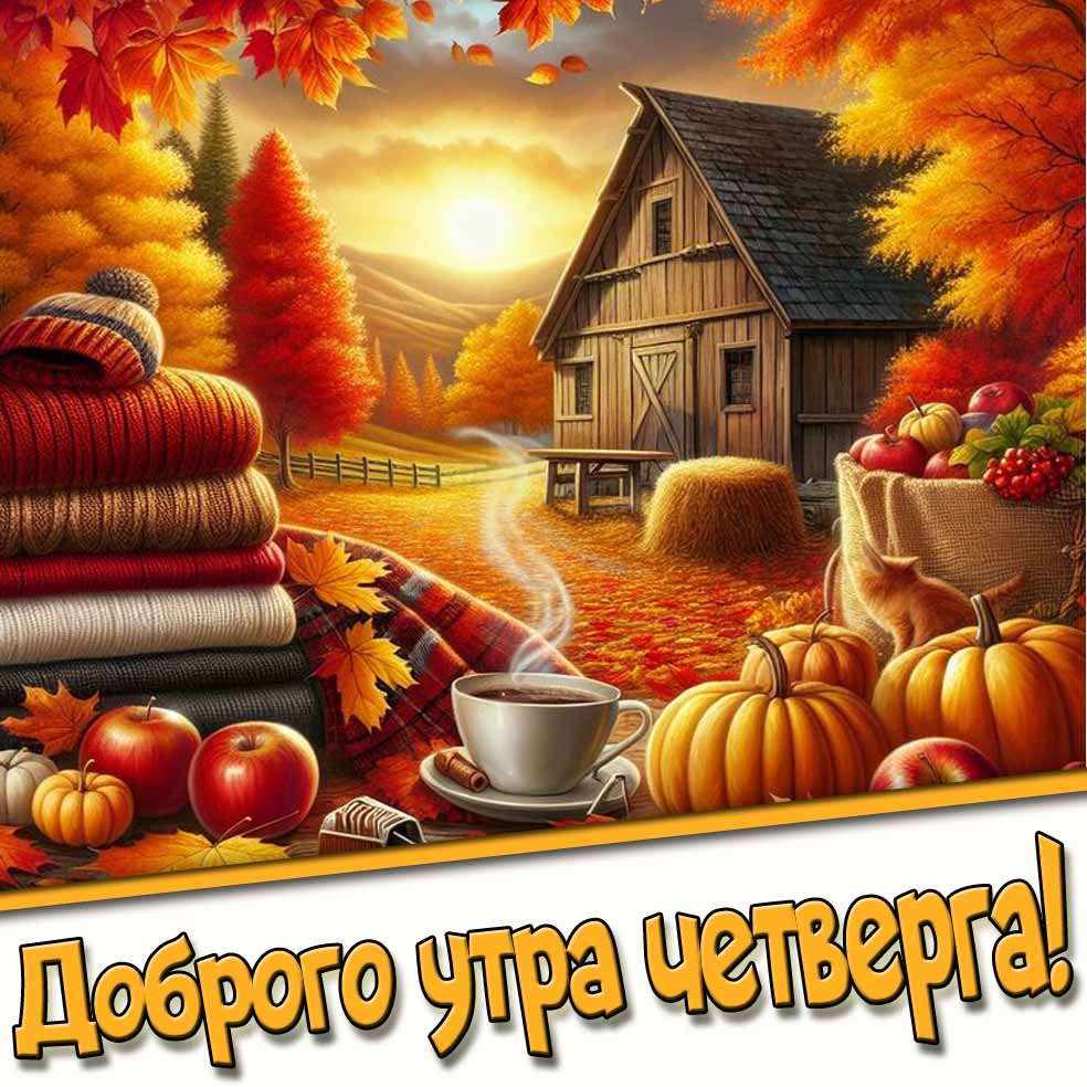 Доброго утра четверга! - осенняя открытка с кофе