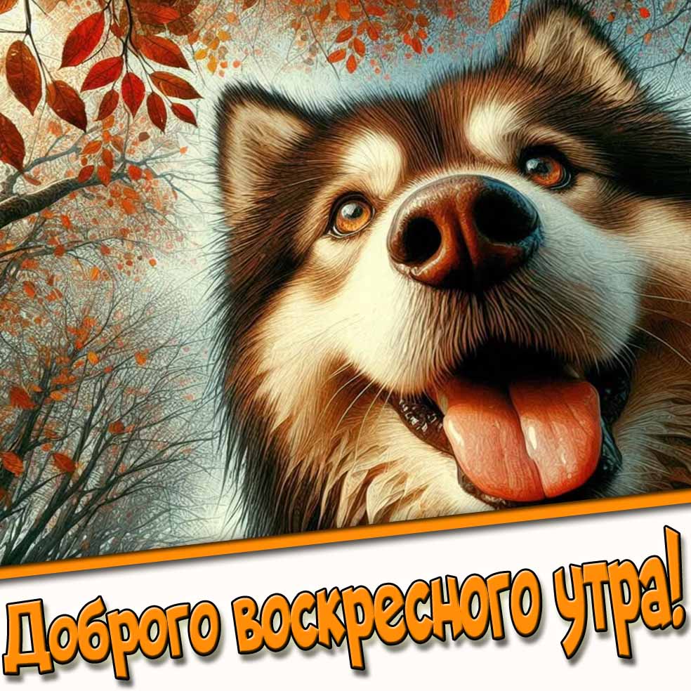 Доброго воскресного утра! - осенняя открытка с собакой