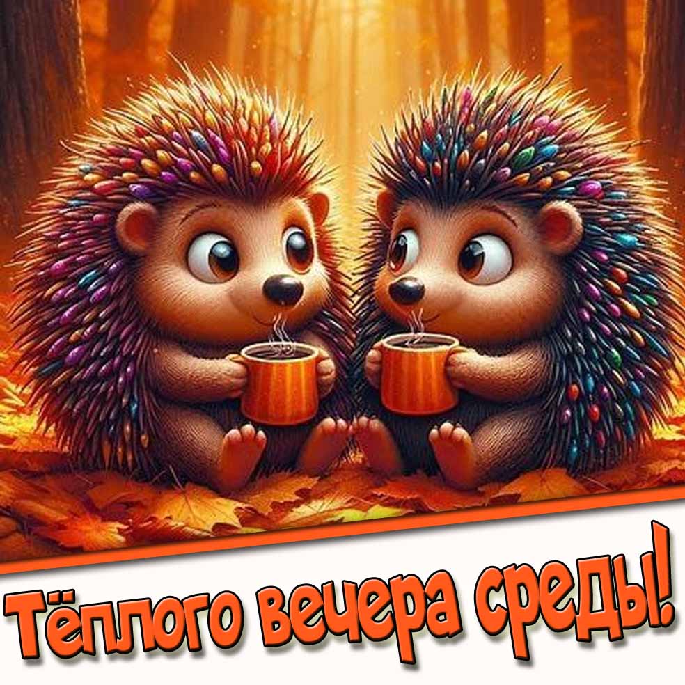 Прикольная осенняя открытка "Тёплого вечера среды!"