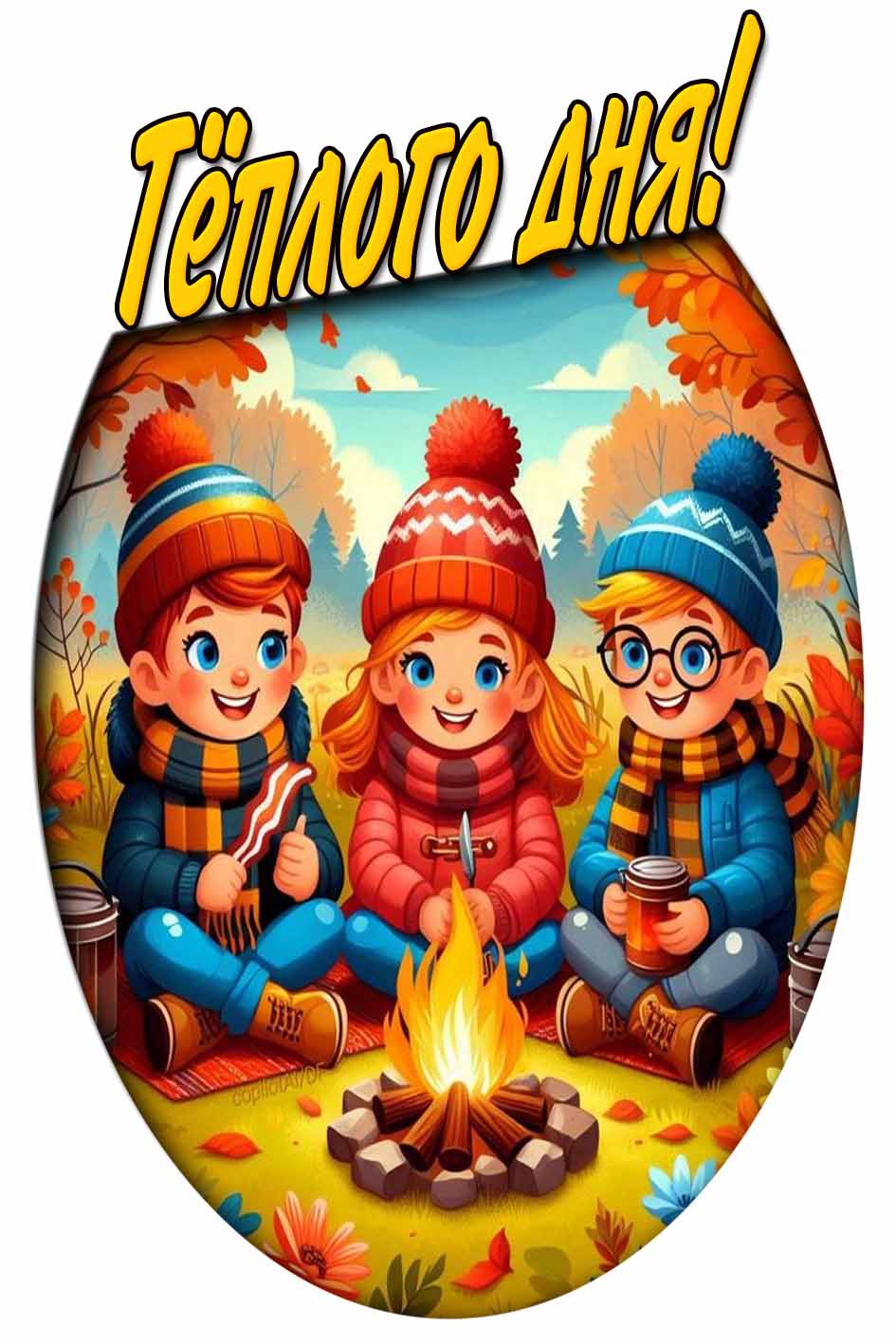 Тёплого дня! - открытка с осенним костром