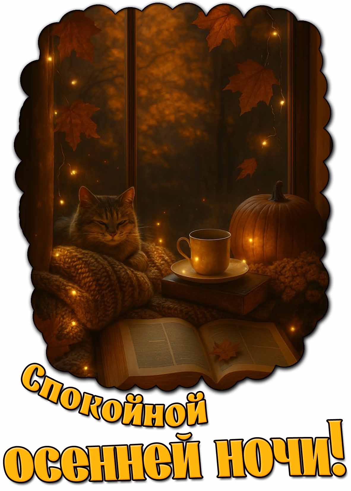 Спокойной осенней ночи! - открытка с котом