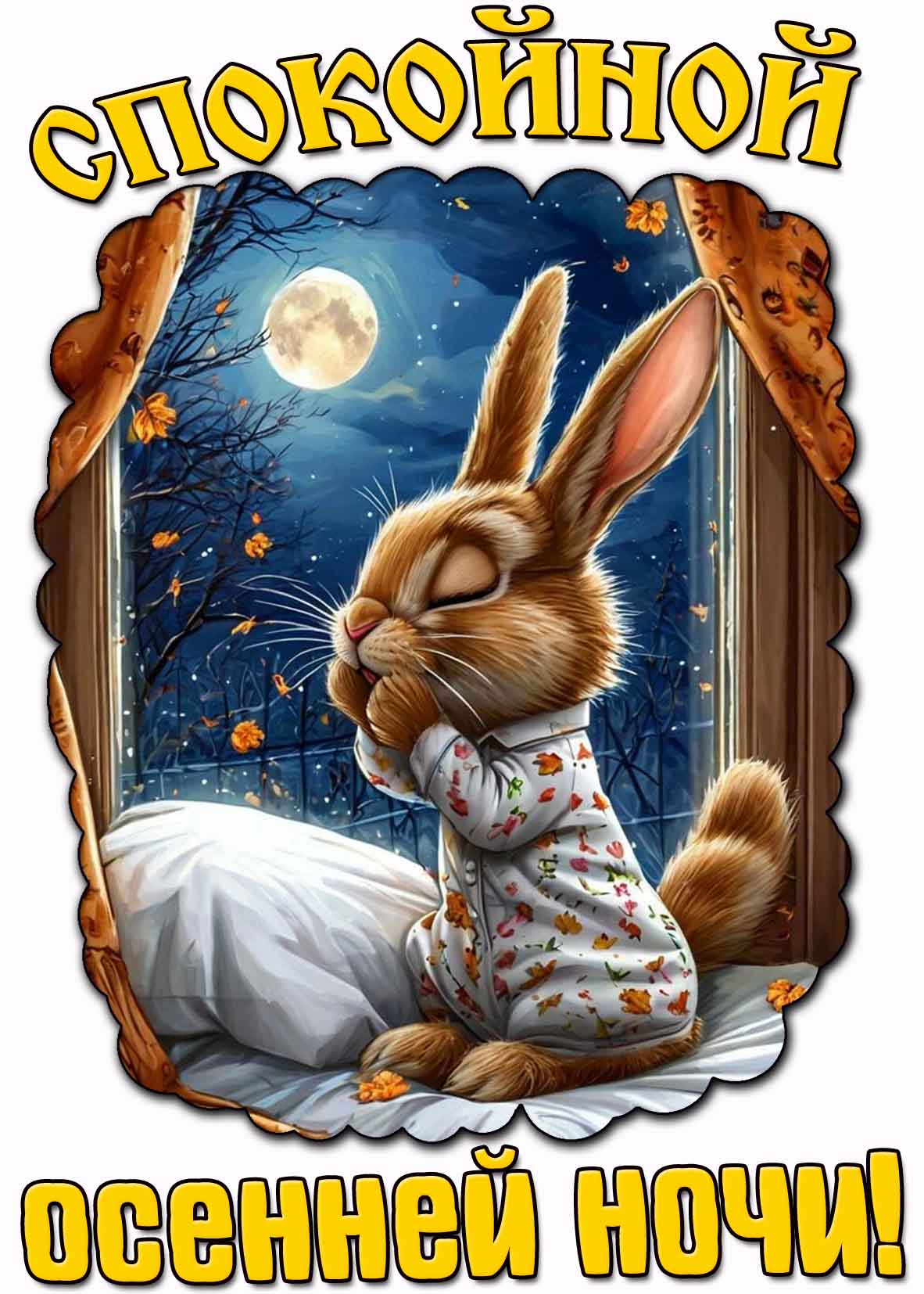 Спокойной осенней ночи! - красивая картинка с зайкой