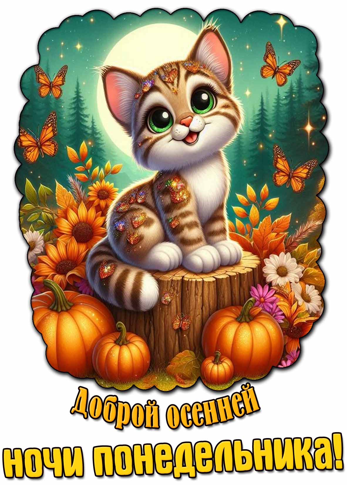 Открытка доброй осенней ночи понедельника
