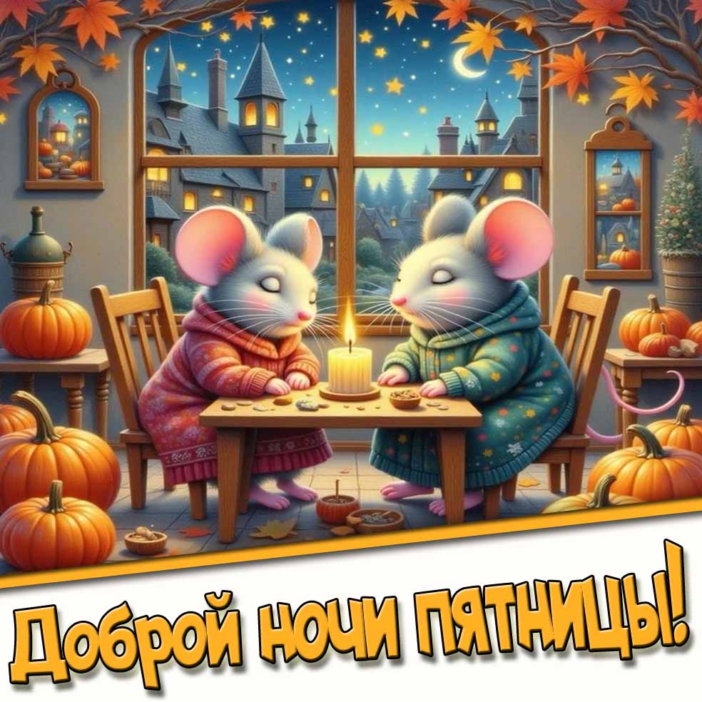 Доброй ночи пятницы! - мультяшная осенняя картинка