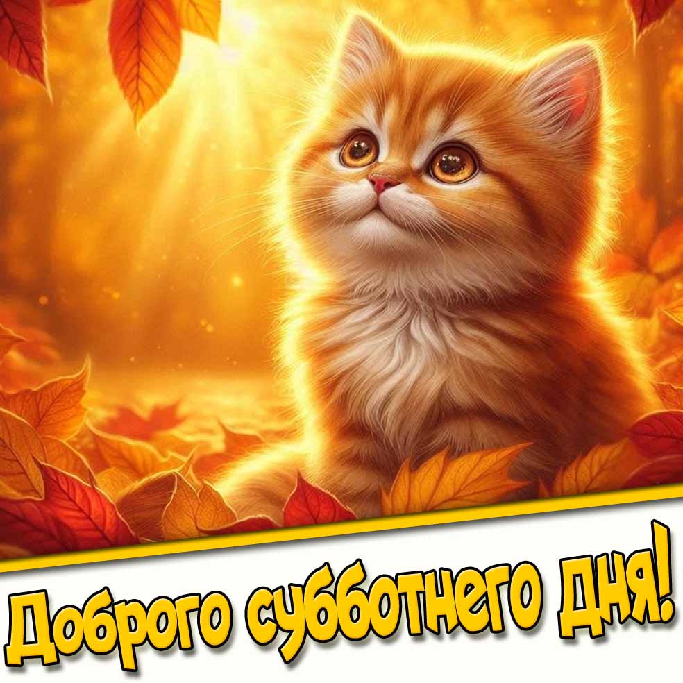 Доброго субботнего дня! - осенняя открытка с котёнком