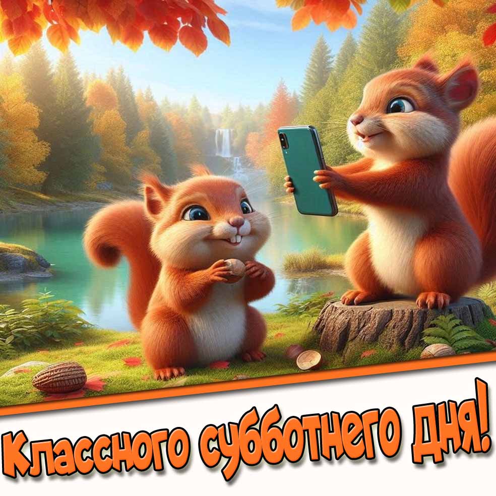 Классного субботнего дня! - осенняя картинка с белками