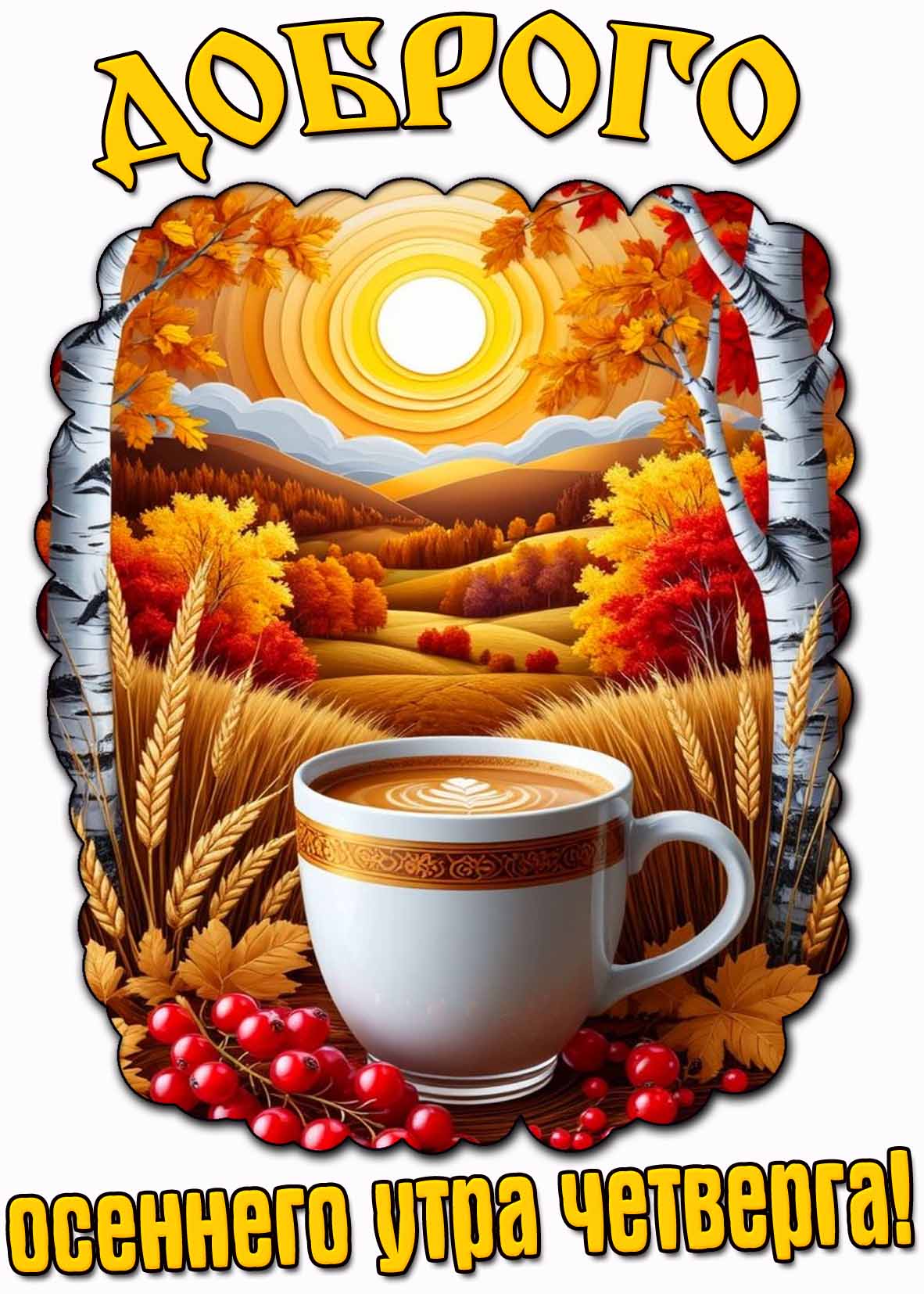 Доброго осеннего утра четверга! - картинка с кофе