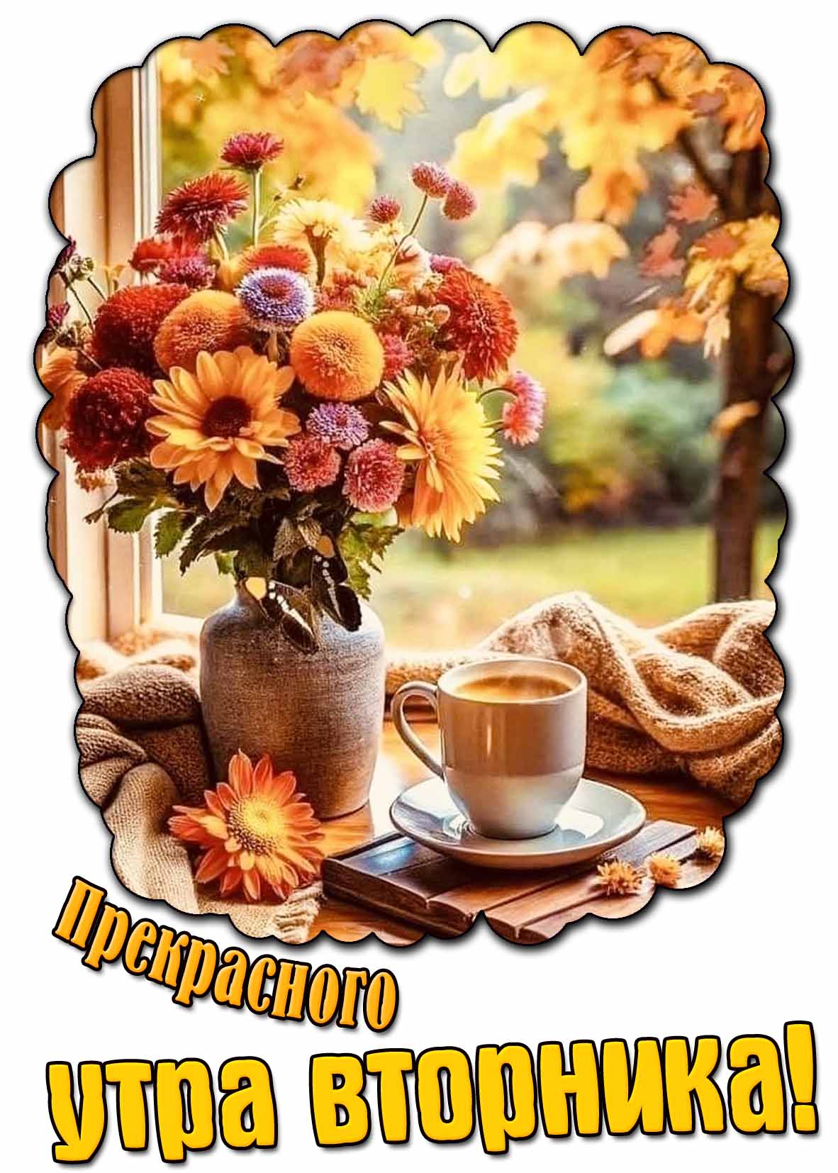 Осенняя открытка для пожелания прекрасного утра вторника