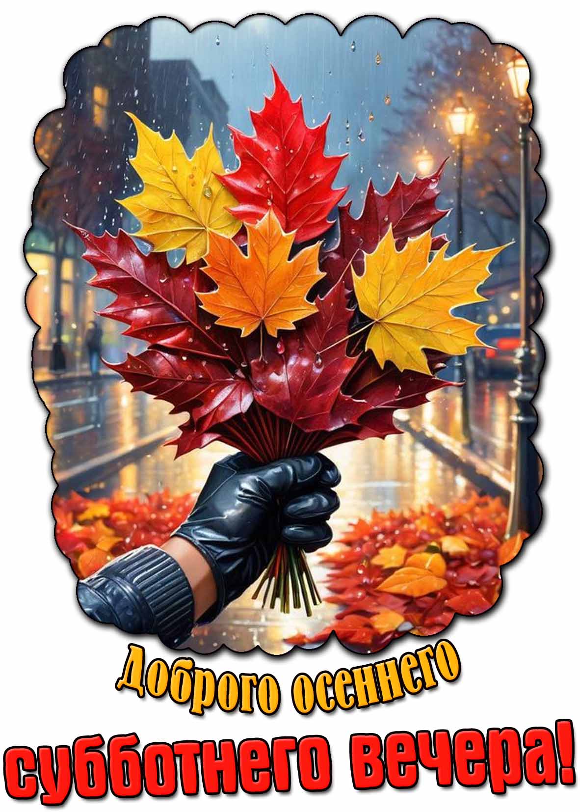 Открытка доброго осеннего субботнего вечера