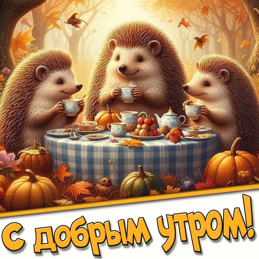 С добрым утром! - осенняя открытка с ёжиками