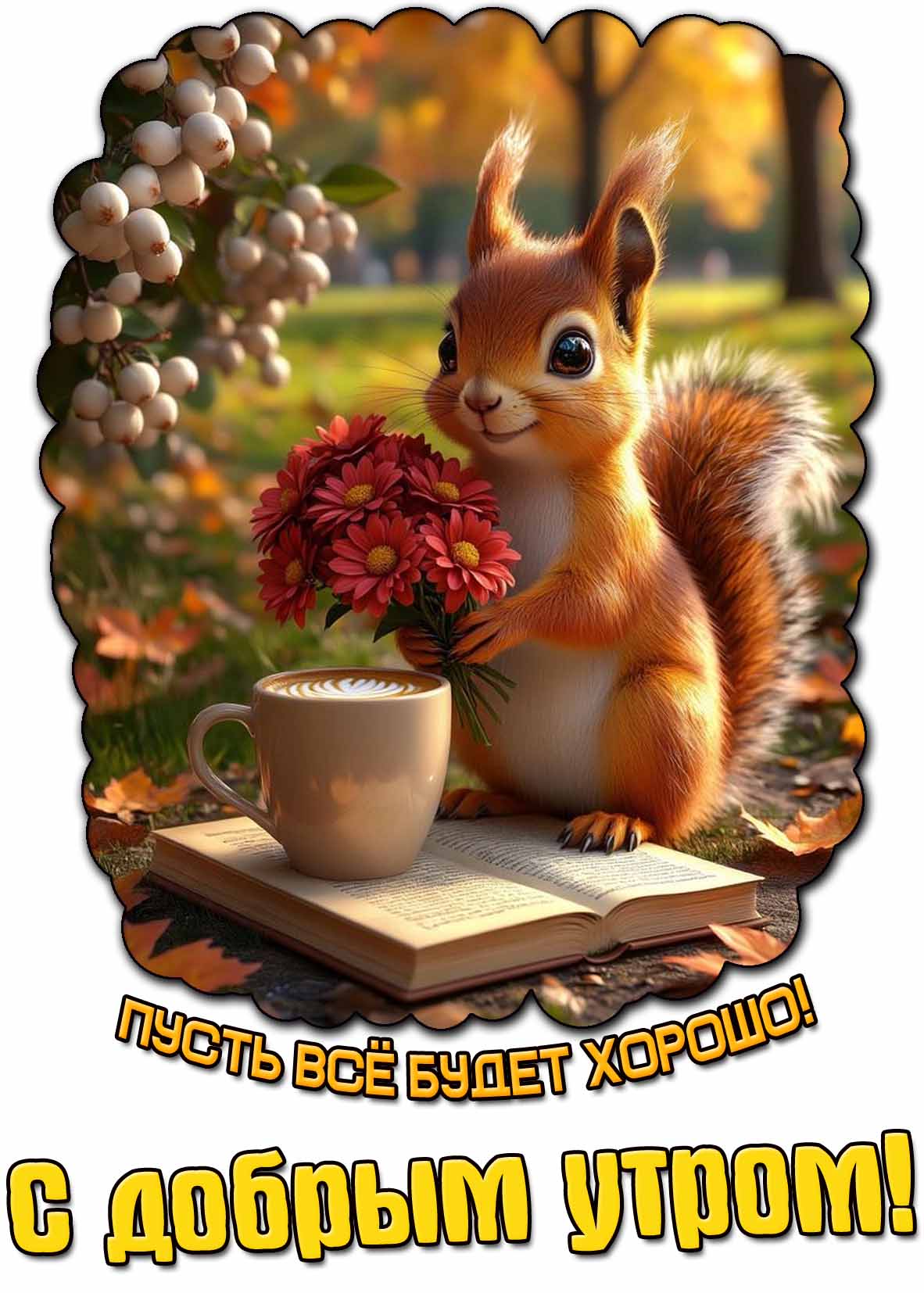 Осенняя картинка "С добрым утром! Пусть всё будет хорошо!"