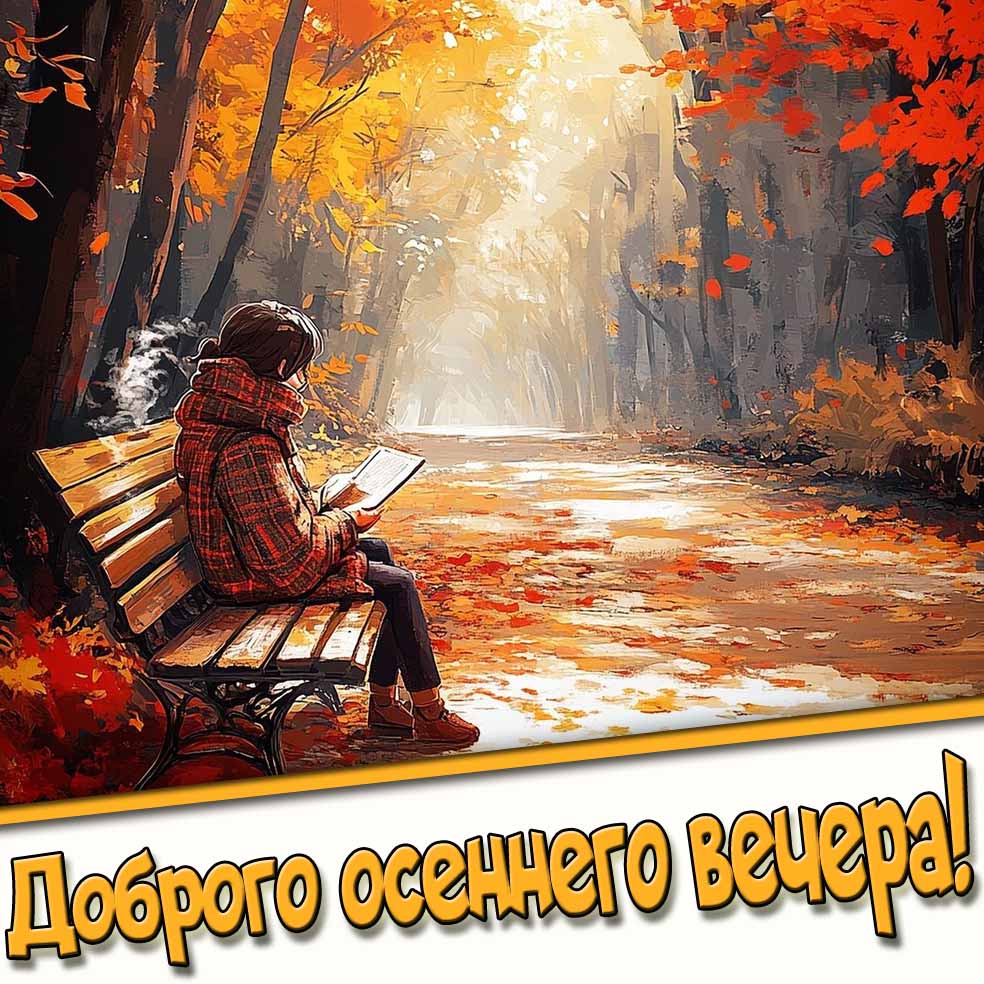 Открытка с надписью доброго осеннего вечера