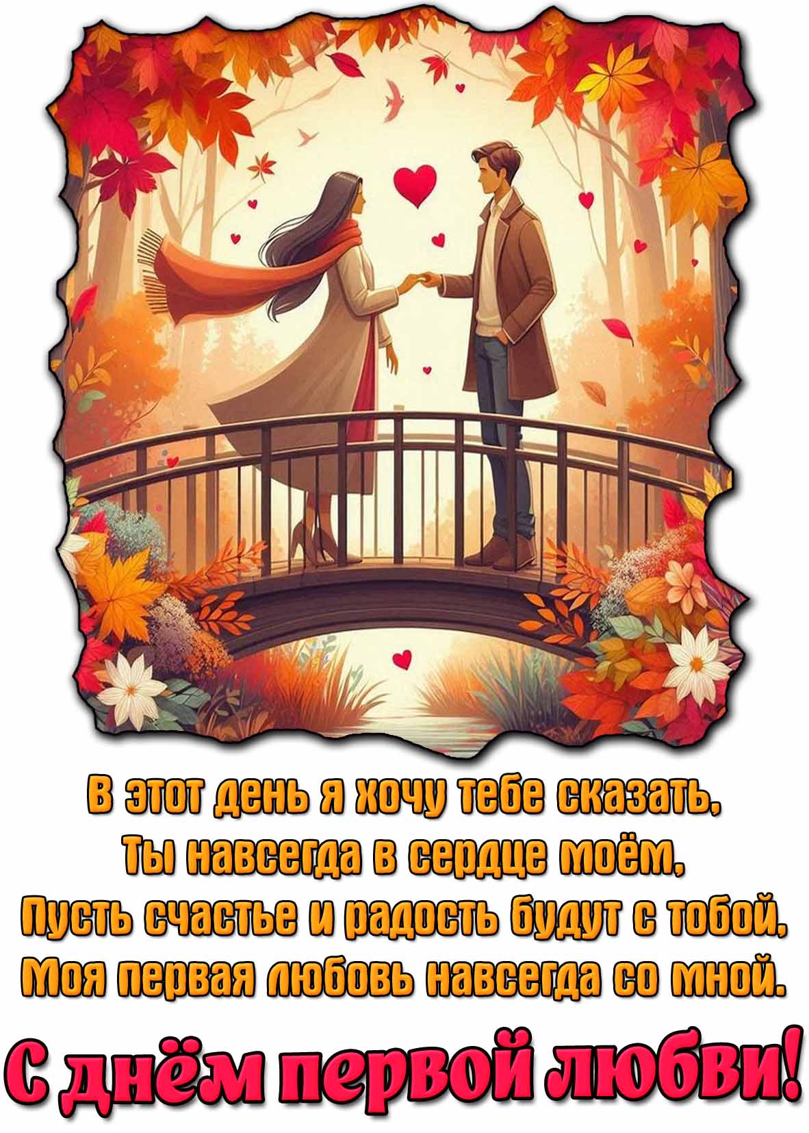 Осенняя открытка для поздравления с днём первой любви