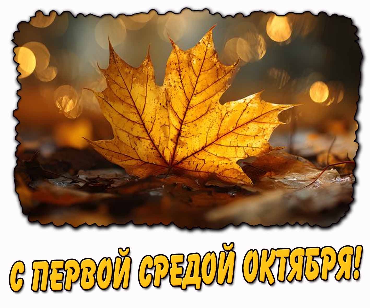 С первой средой октября! - открытка с осенним листом