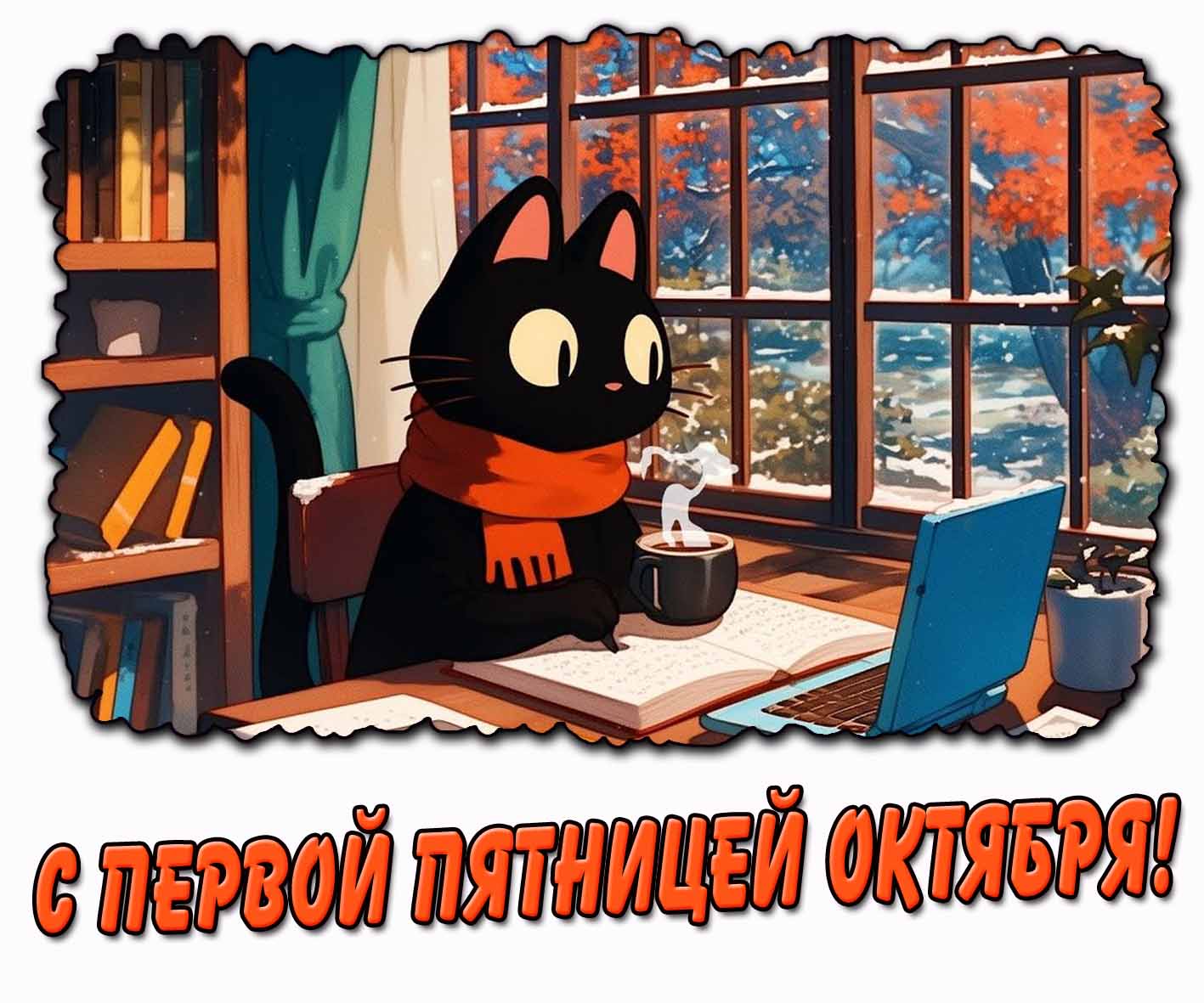 С первой пятницей октября! - прикольная картинка с котом