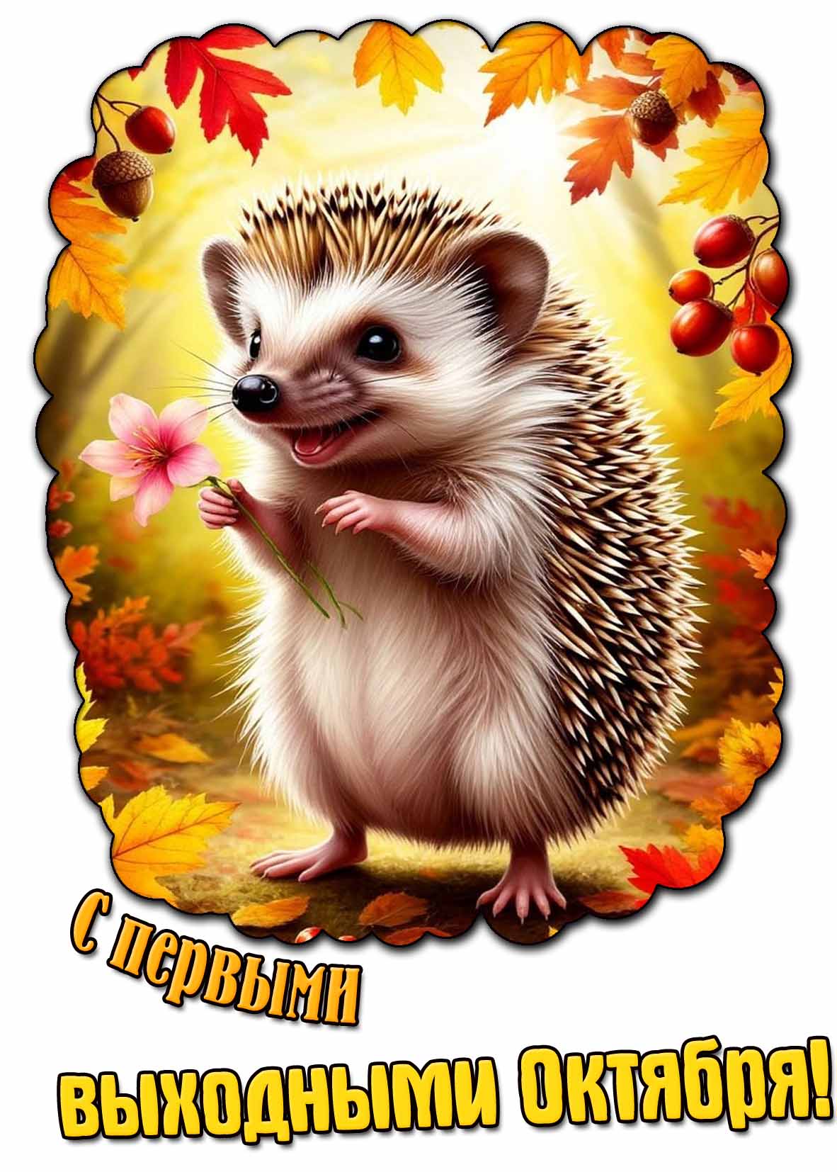 Красивая открытка с первыми выходными октября