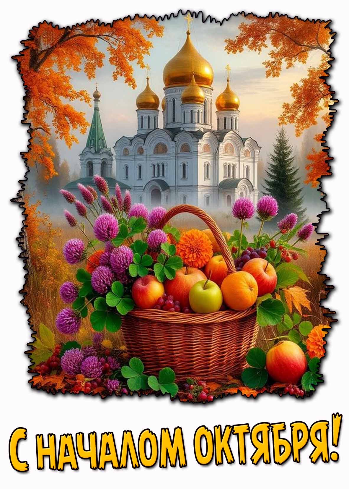 С началом октября! - православная красивая открытка