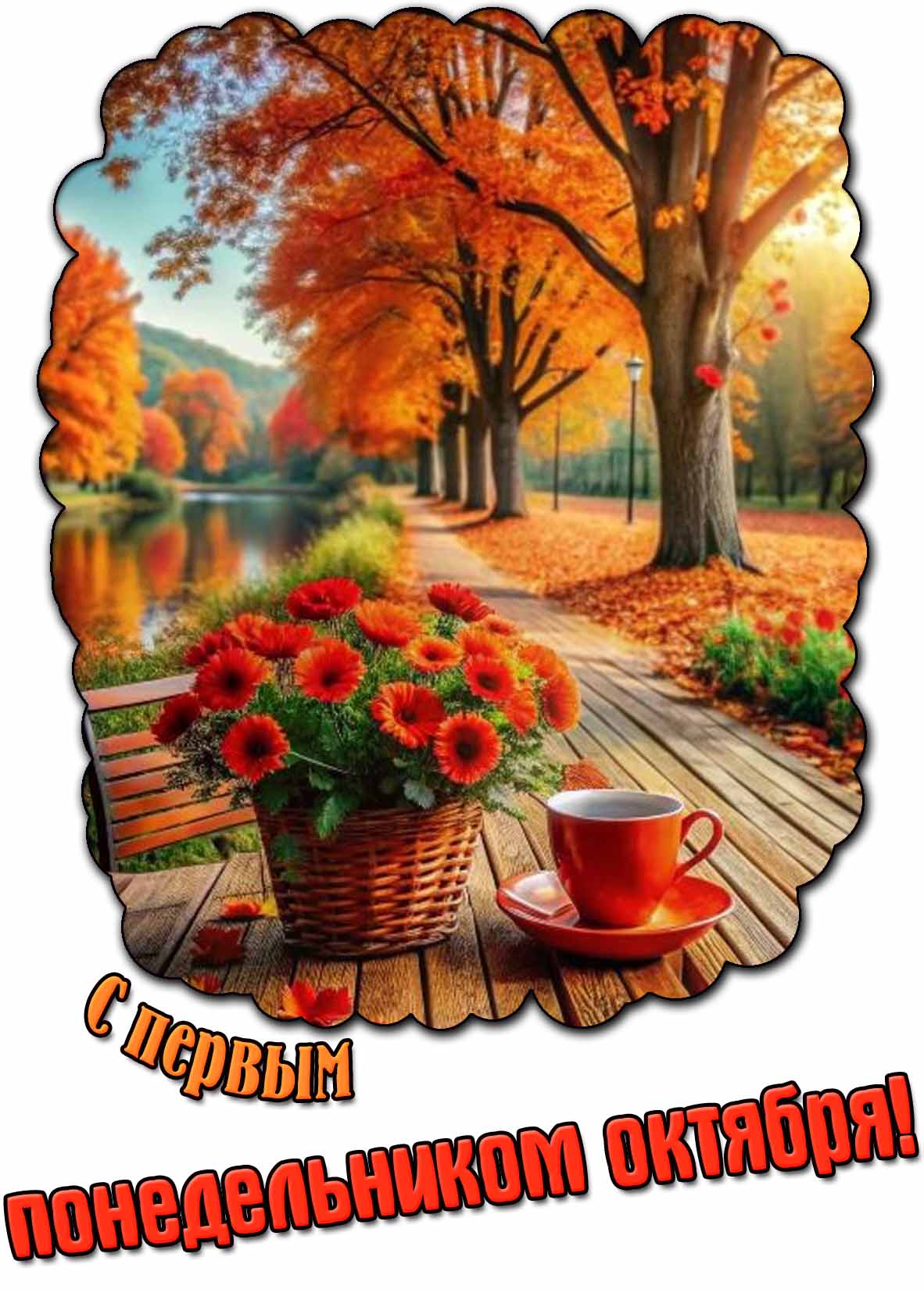 Открытка с первым понедельником октября