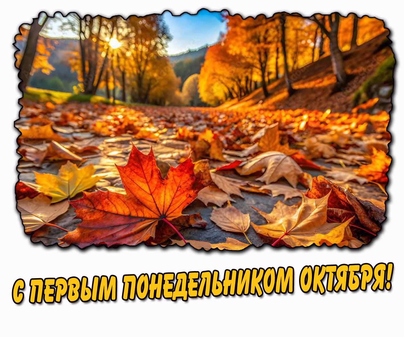 С первым понедельником октября! - солнечная картинка с осенними листьями