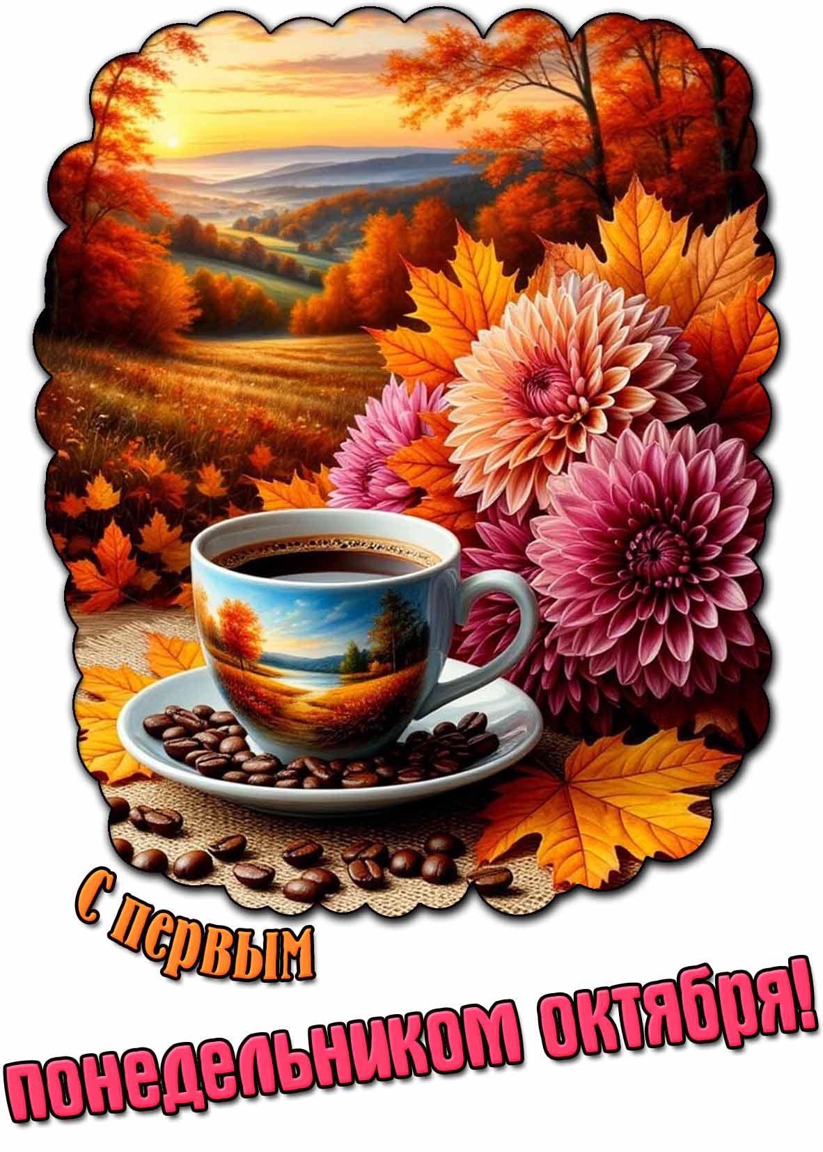 Красивая открытка с первым понедельником октября