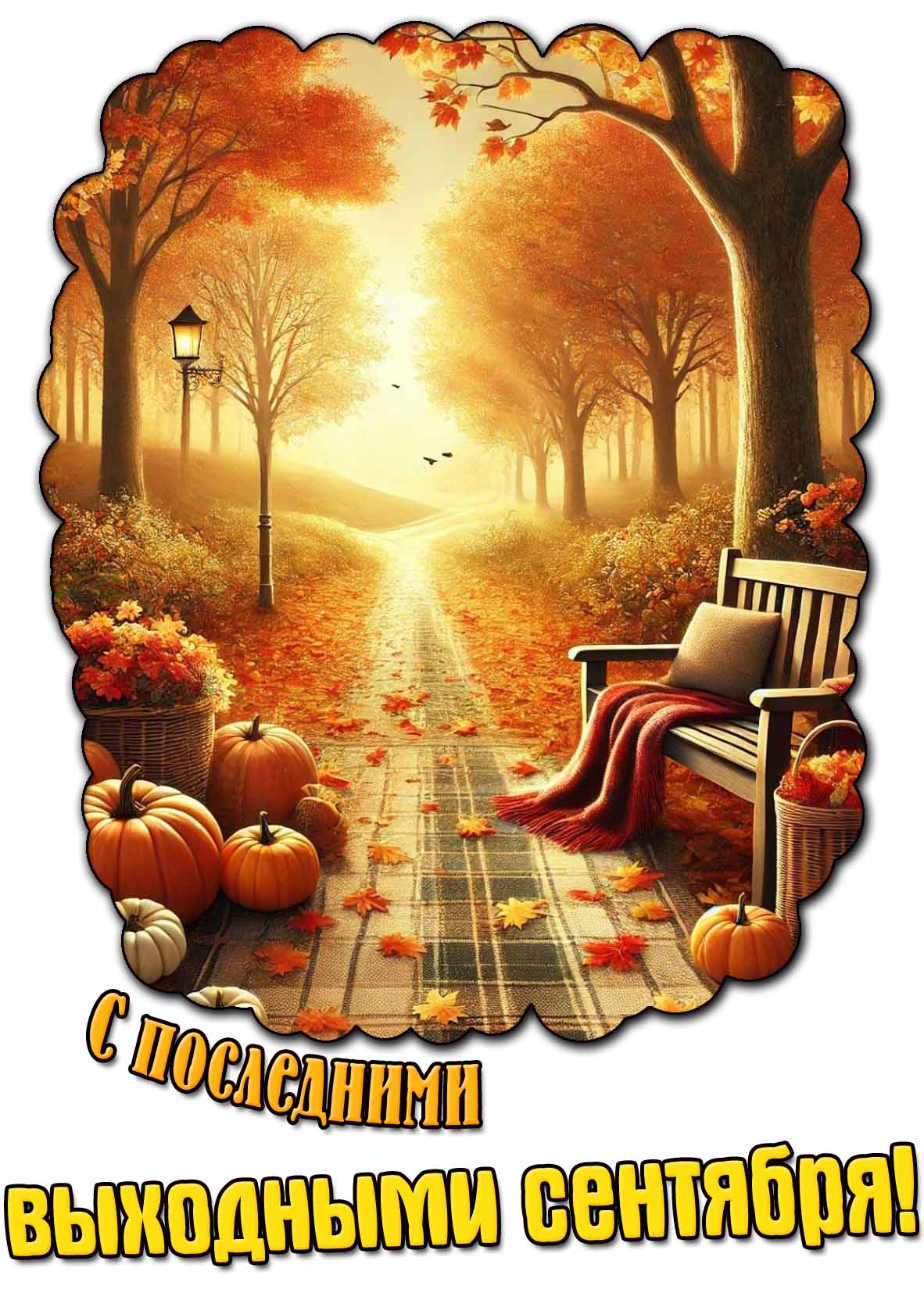 Красивая открытка с последними выходными сентября