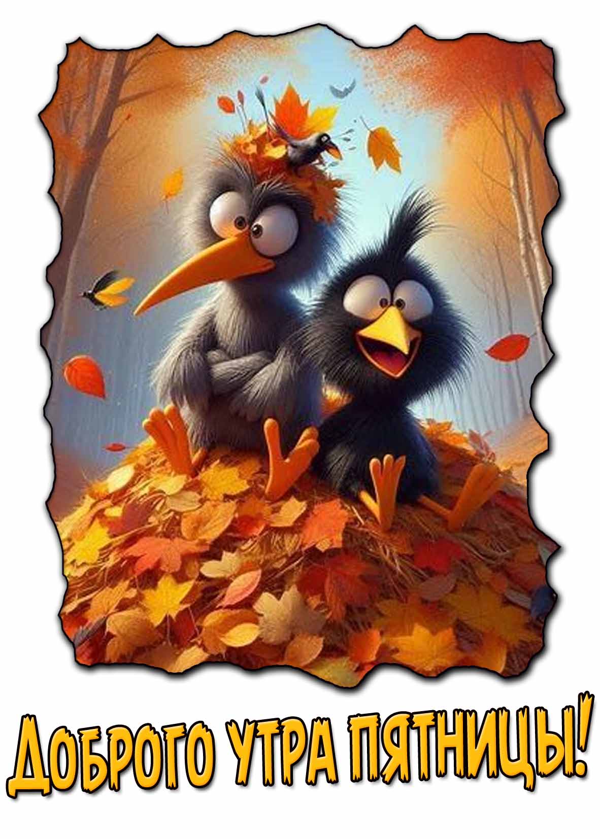 Смешная осенняя открытка "Доброго утра пятницы!"