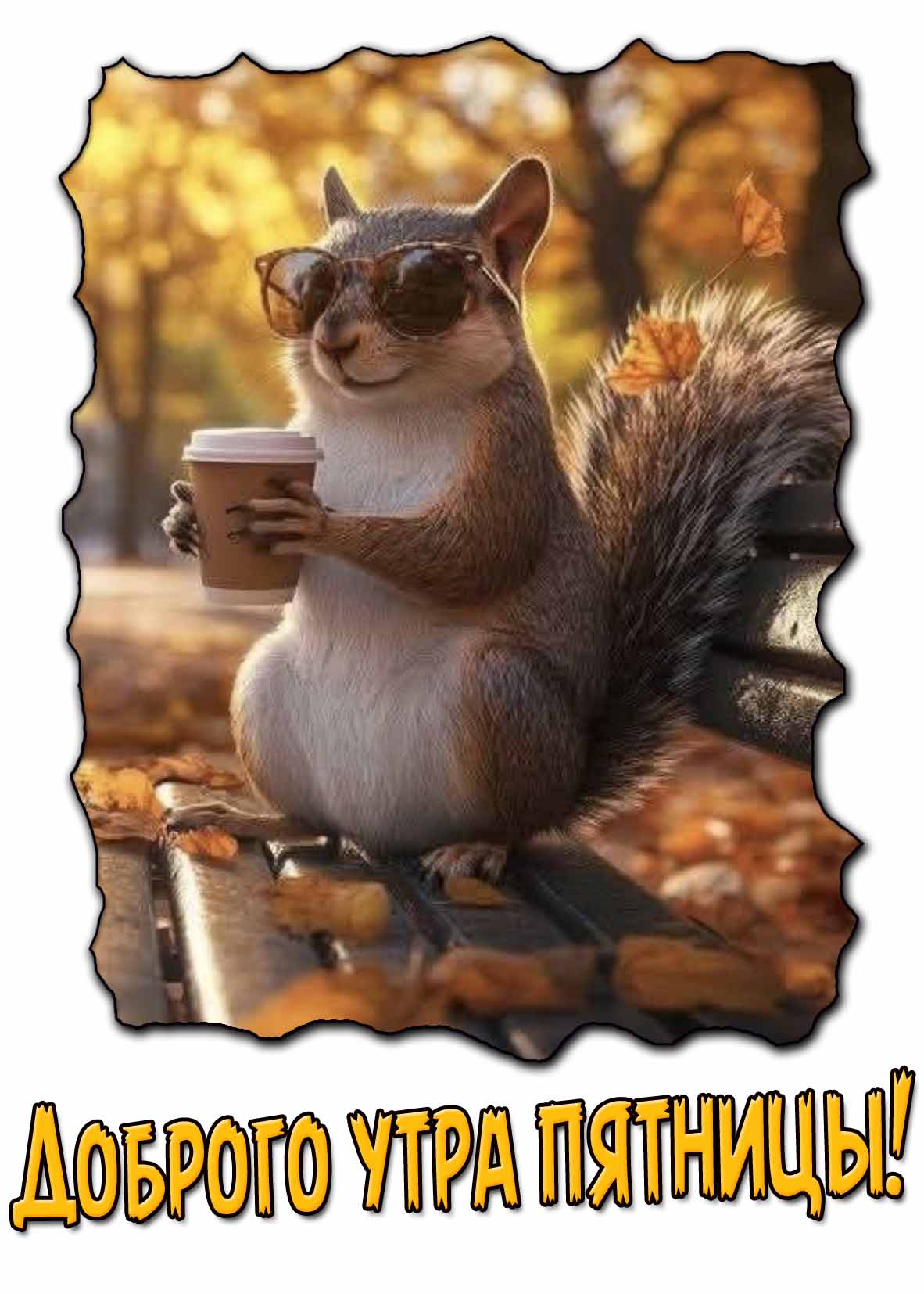 Прикольная осенняя открытка "Доброго утра пятницы!"