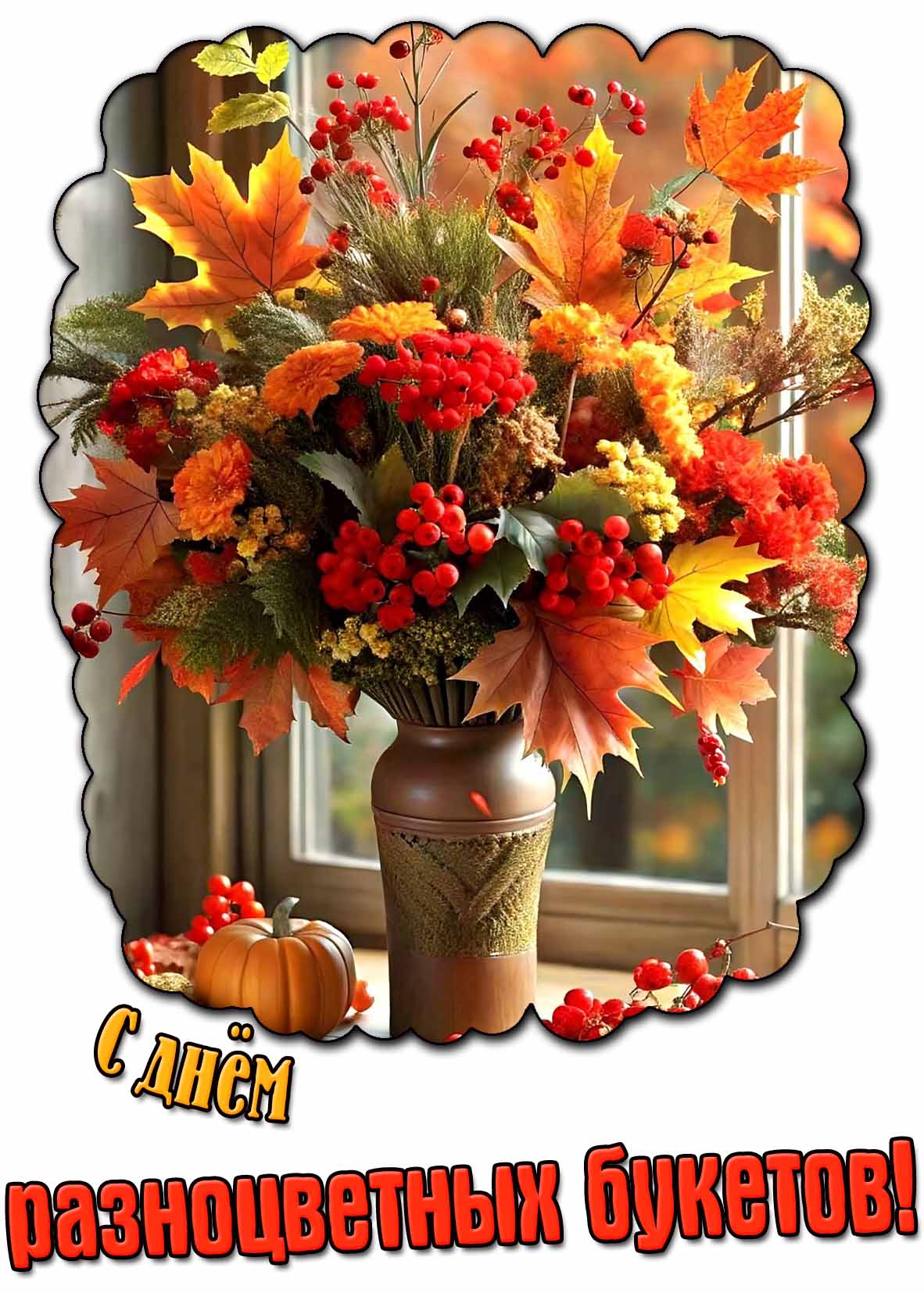 Открытка с днём разноцветных букетов