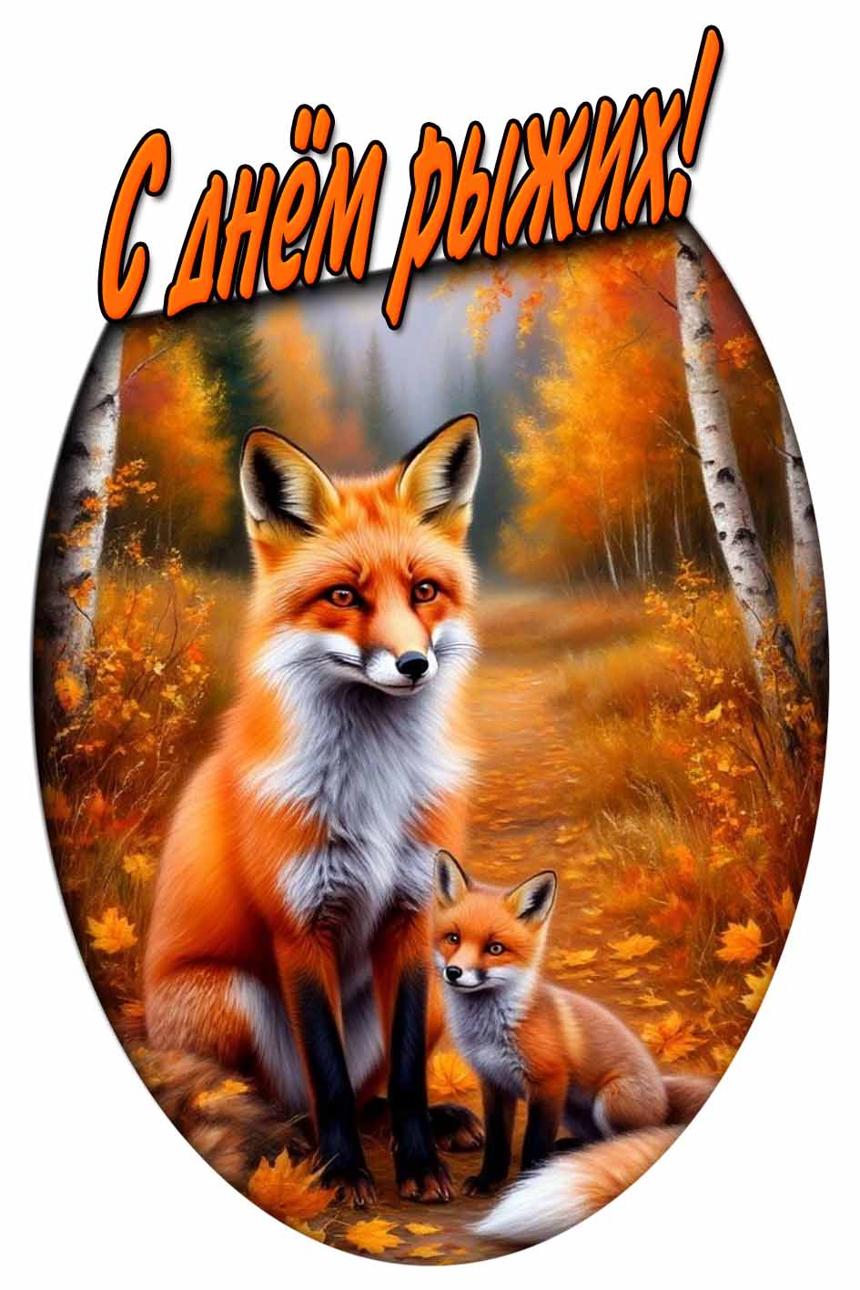 С днём рыжих! - открытка с лисичками