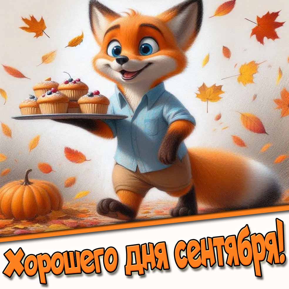 Хорошего дня сентября! - прикольная картинка с лисёнком