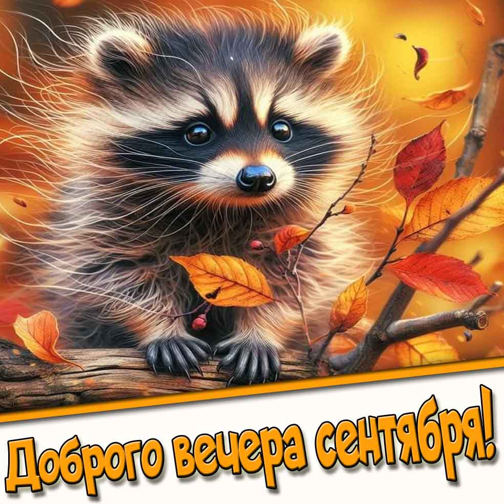 Доброго вечера сентября! - картинка с енотом