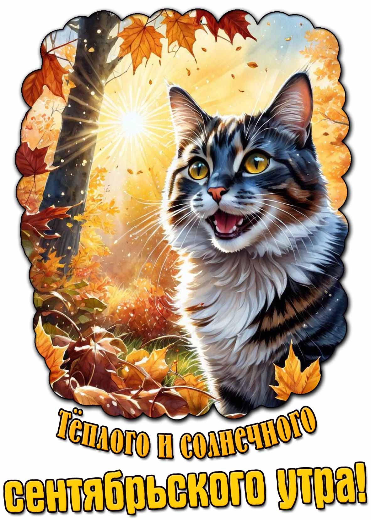 Тёплого и солнечного сентябрьского утра! - осенняя картинка с котом