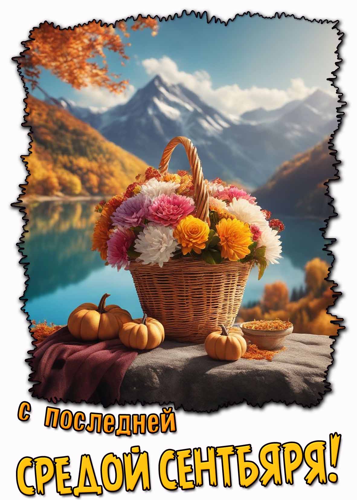 С последней средой сентября! - открытка с цветами