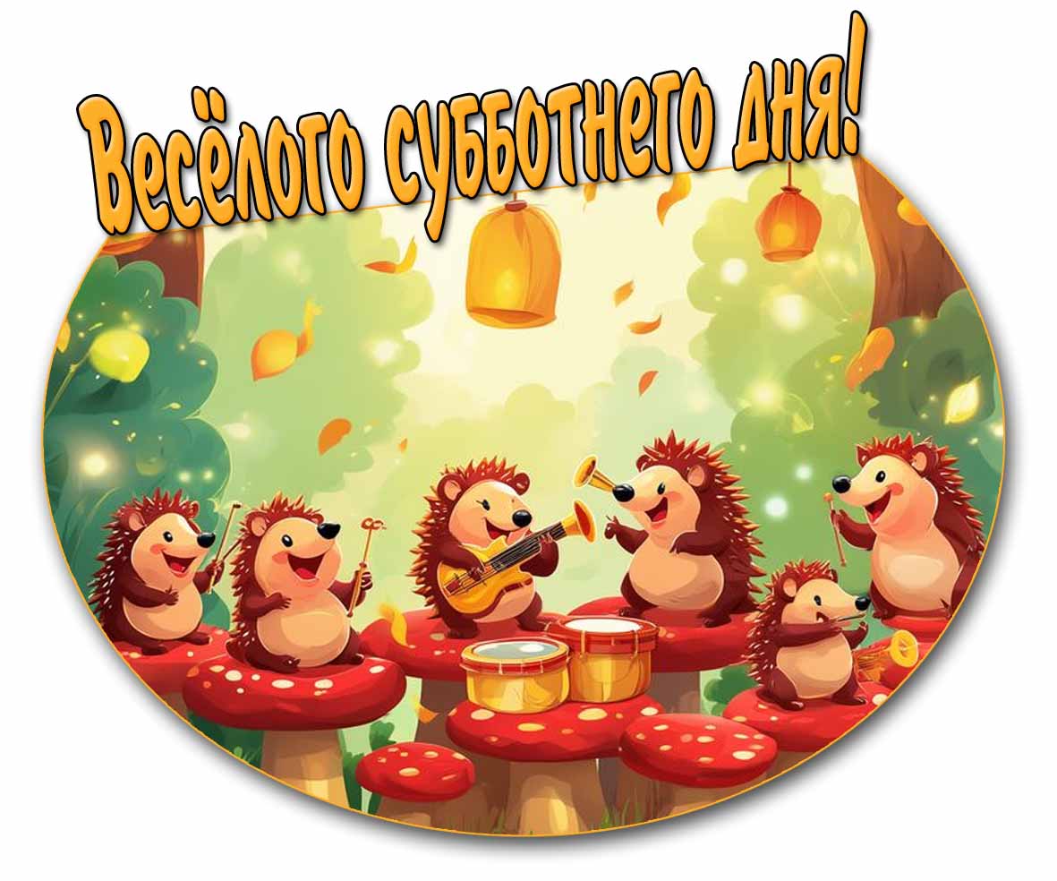 Весёлого субботнего дня! - прикольная осенняя открытка с ёжиками