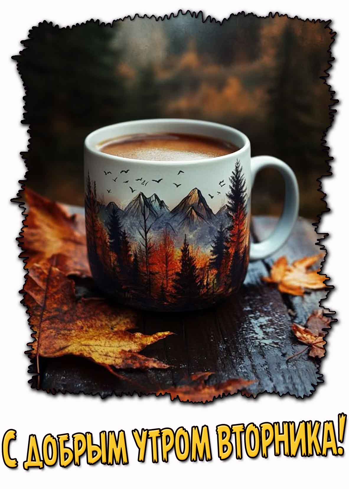 С добрым утром вторника! - осеняя картинка с кофе