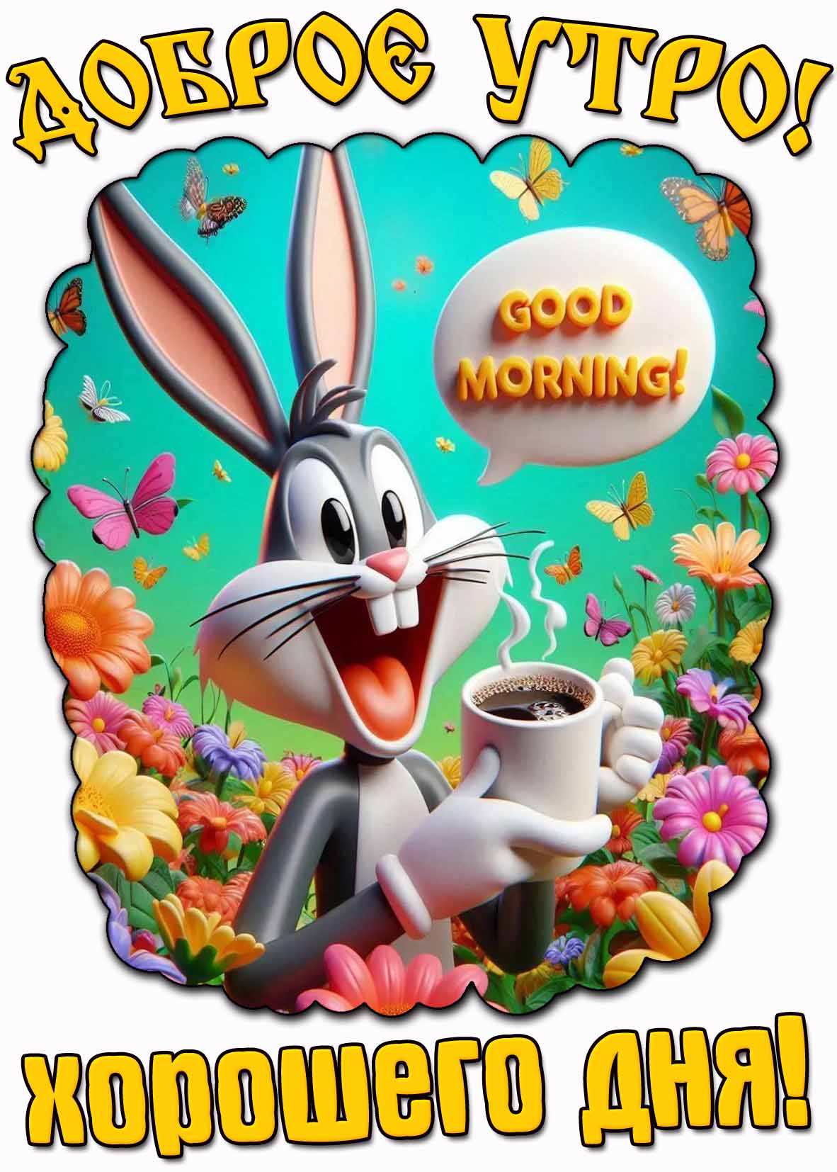 Прикольная мультяшная картинка "Доброе утро! Хорошего дня!"