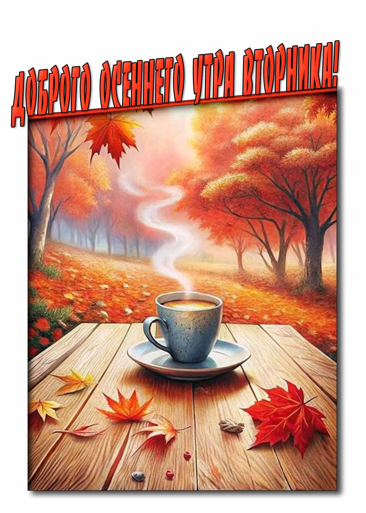 Доброго осеннего утра вторника! - картинка с кофе