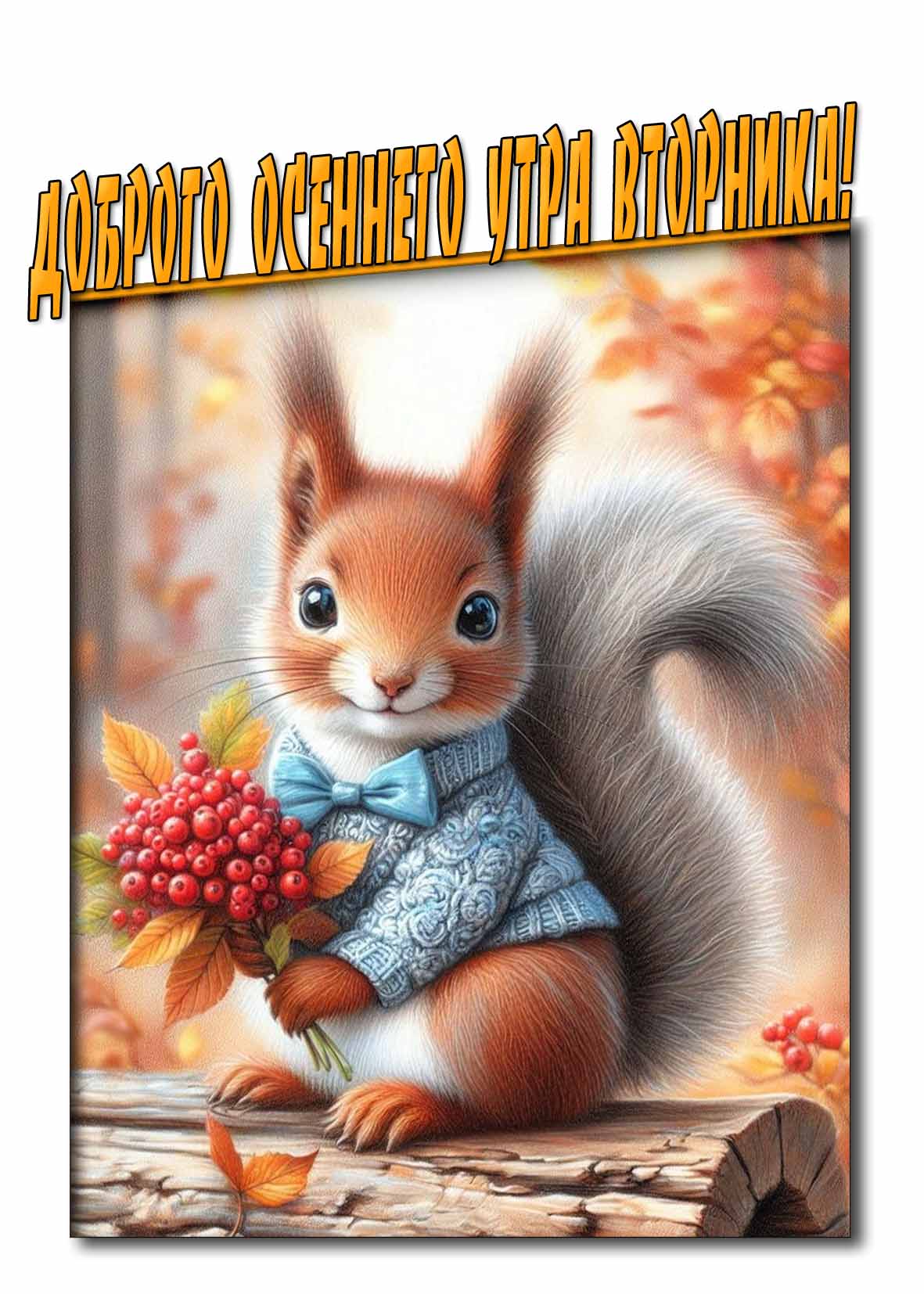 Доброго осеннего утра вторника! - картинка с милой белочкой