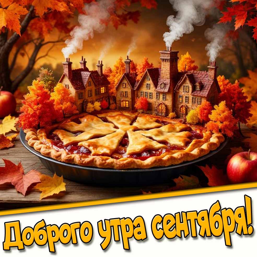 Доброго утра сентября! - открытка с пирогом