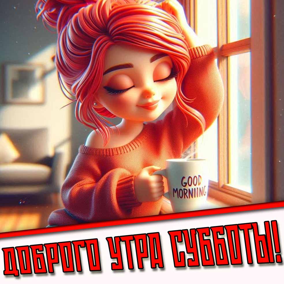 Доброго утра субботы! - картинка с девушкой с кофе