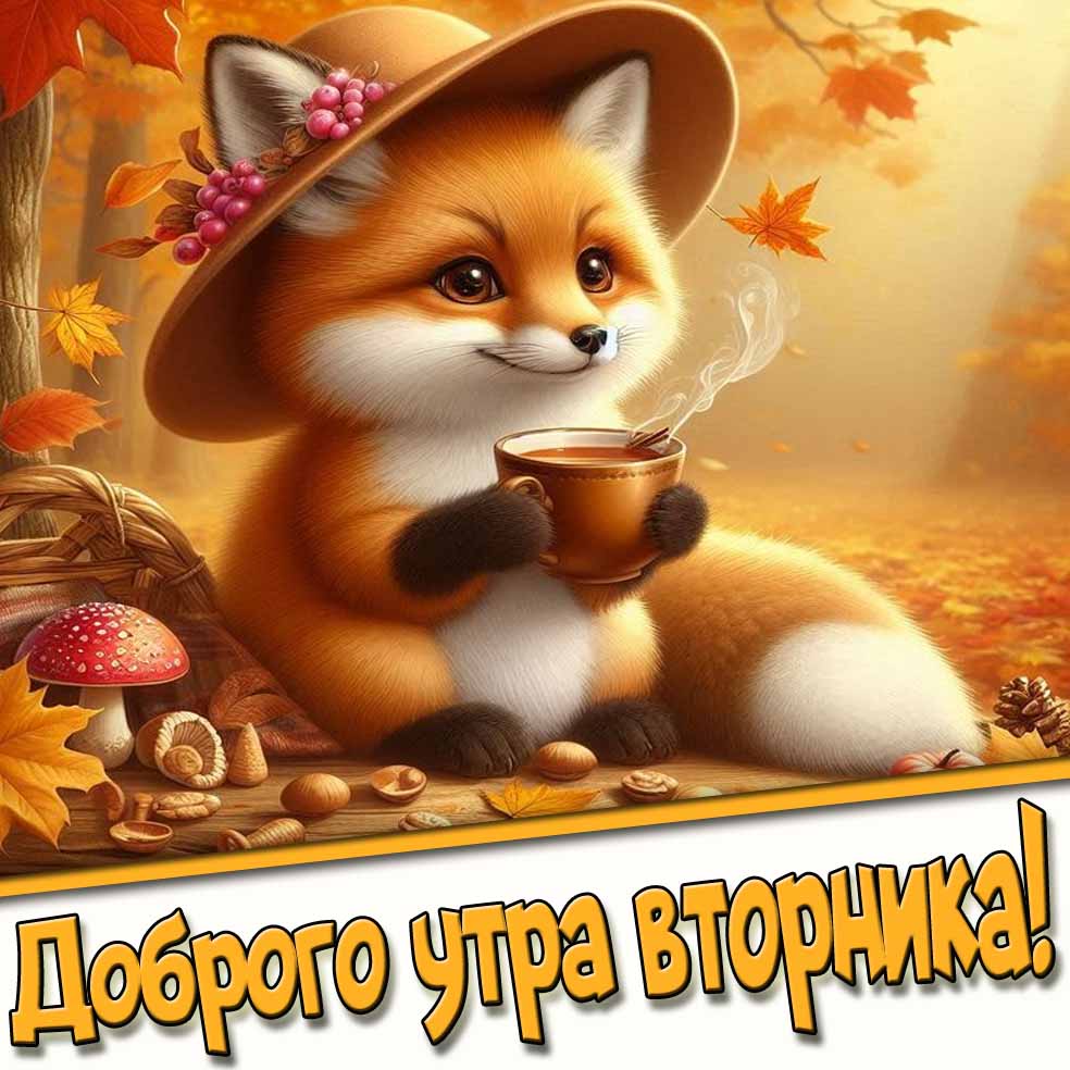 Доброго утра вторника! - осенняя картинка с лисичкой
