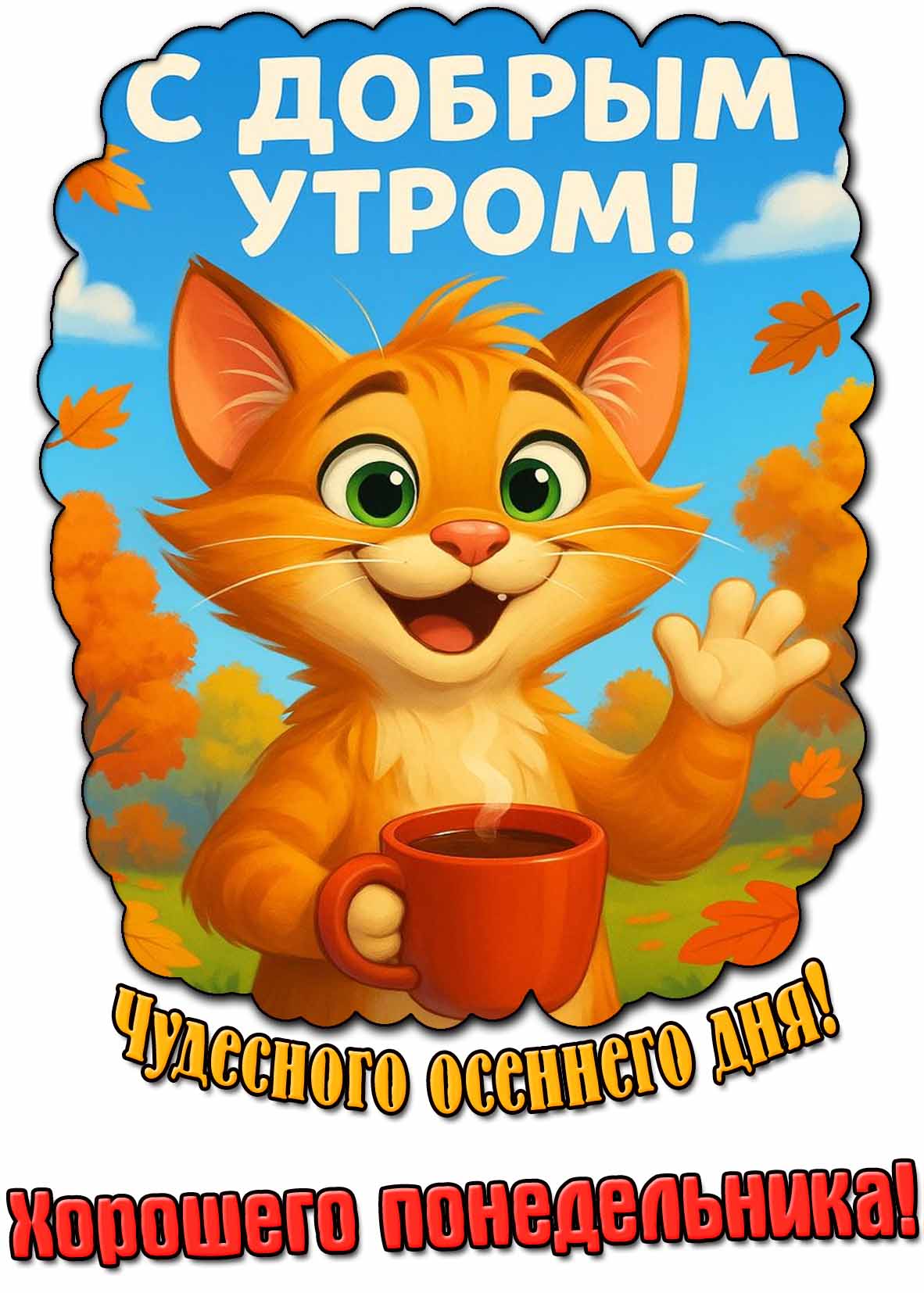 Открытка "С добрым утром! Чудесного осеннего дня! Хорошего понедельника!"